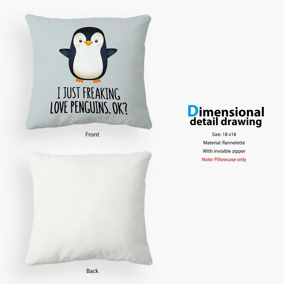 Voatok Penguin Love Decorative Throw Pillow Case 18x18 inch Yolk Yellow