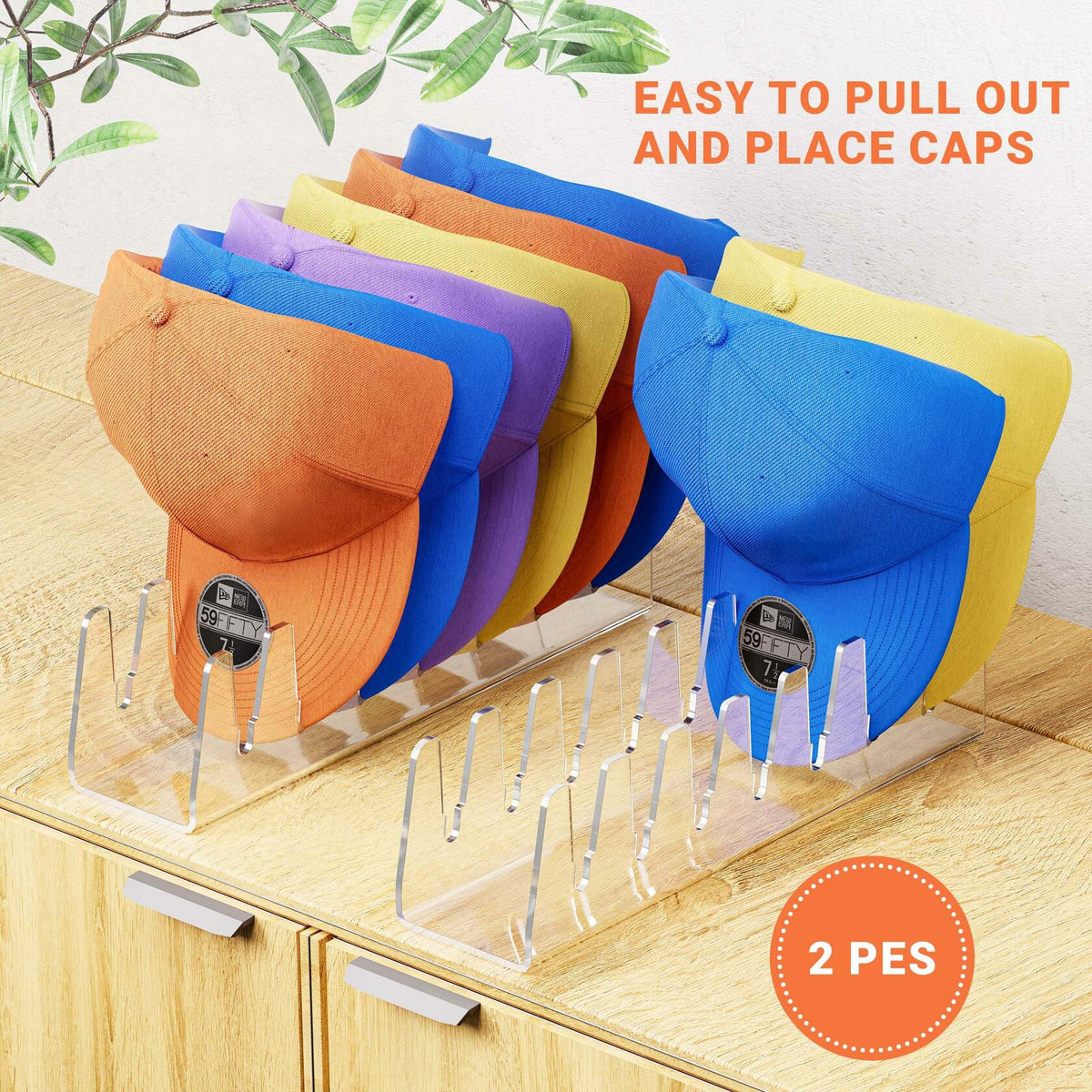 [Like New] BOMALLY Acrylic Hat Stand Organizer Clear 2 Pack Holds 14 Baseball Caps