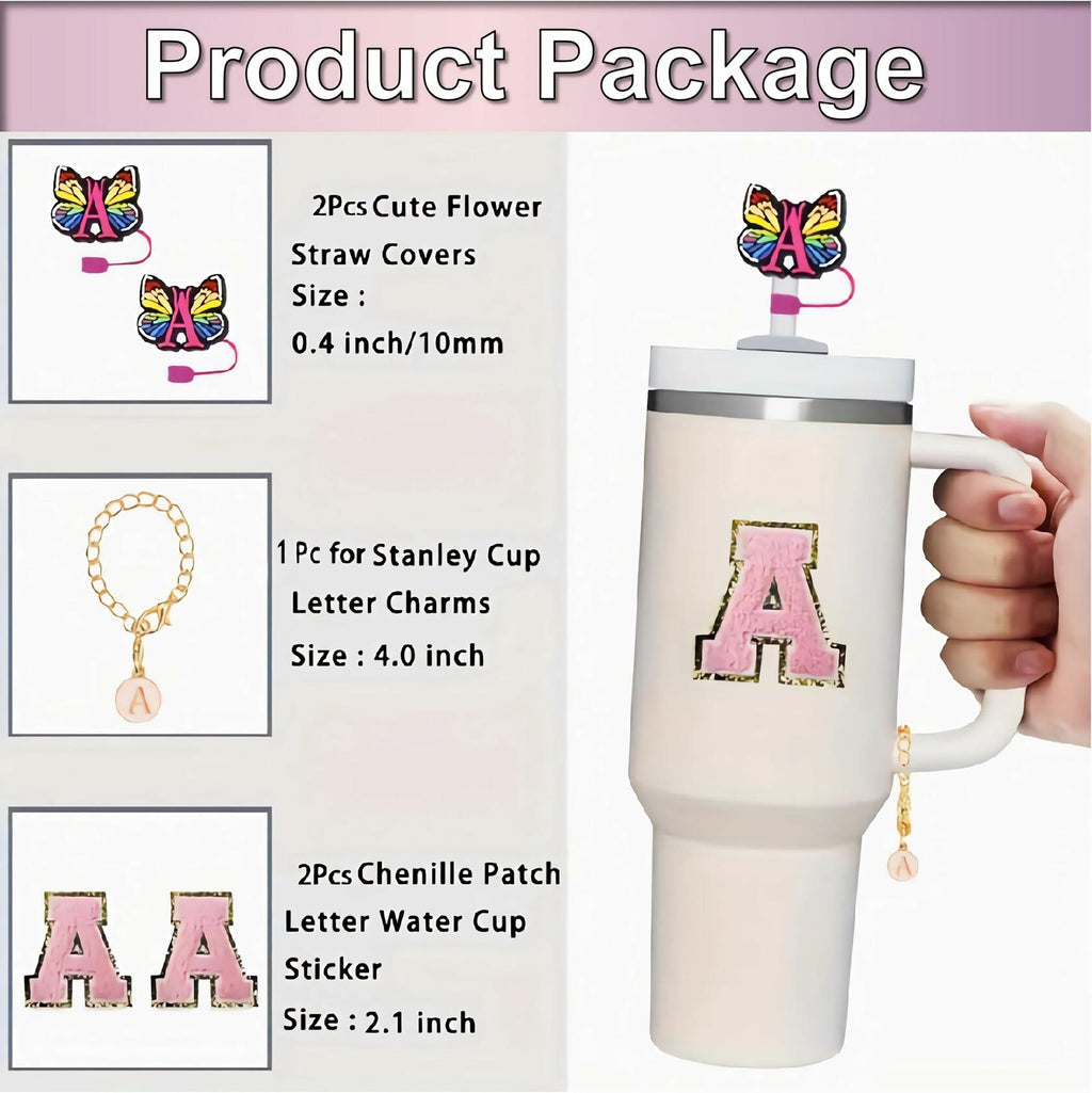 IN CHENTHY Silicone Straw Covers 2pcs Topper + Charm Chain + Stickers S