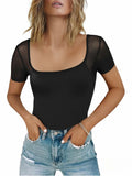 CRIPOM Date Night Mesh Bodysuit Corset Top Black Size L