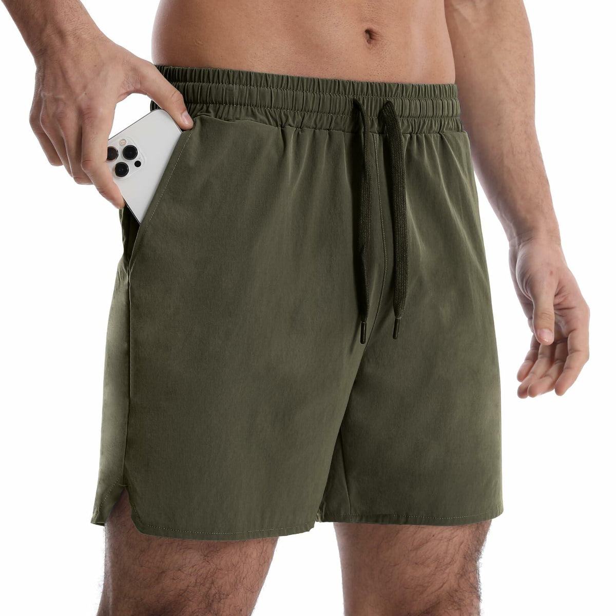 OEBLD Men's Athletic Running Shorts 5 Inch Quick Dry Army Green Size L