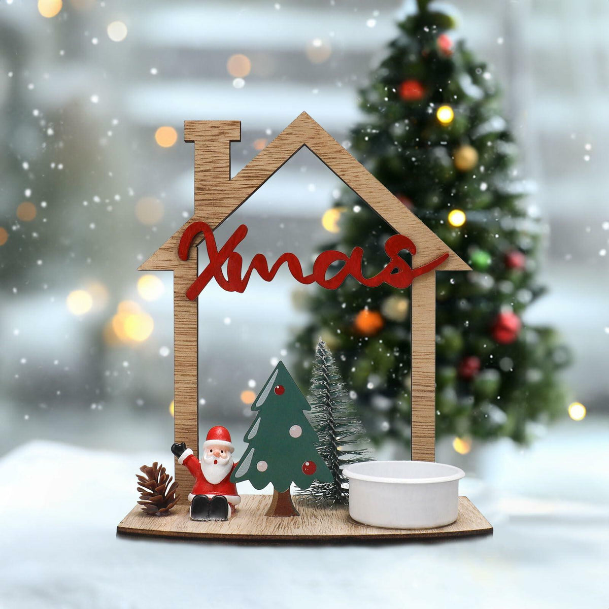 VQN Christmas Wooden Small House Crafts Rustic Xmas Holiday Ornament Decor