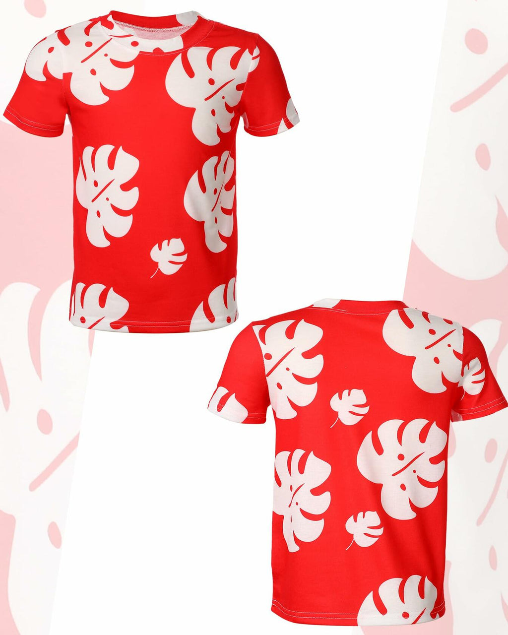 Toulite Halloween Girl Hawaiian Luau Costume Red Leaf T-Shirt Headband Anklet