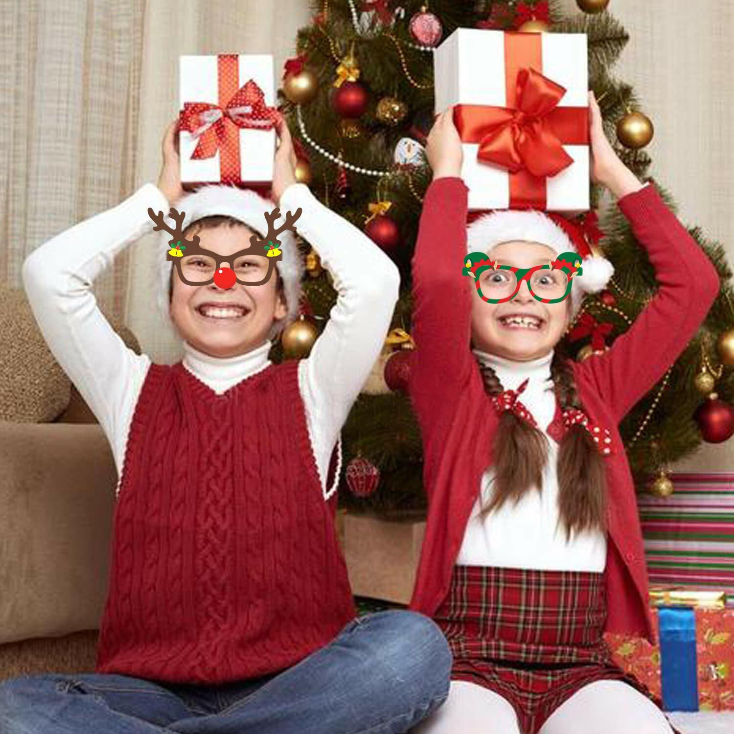 [Like New] HOWAF 27pcs Christmas Paper Glasses Santa Snowman Gingerbread Kids