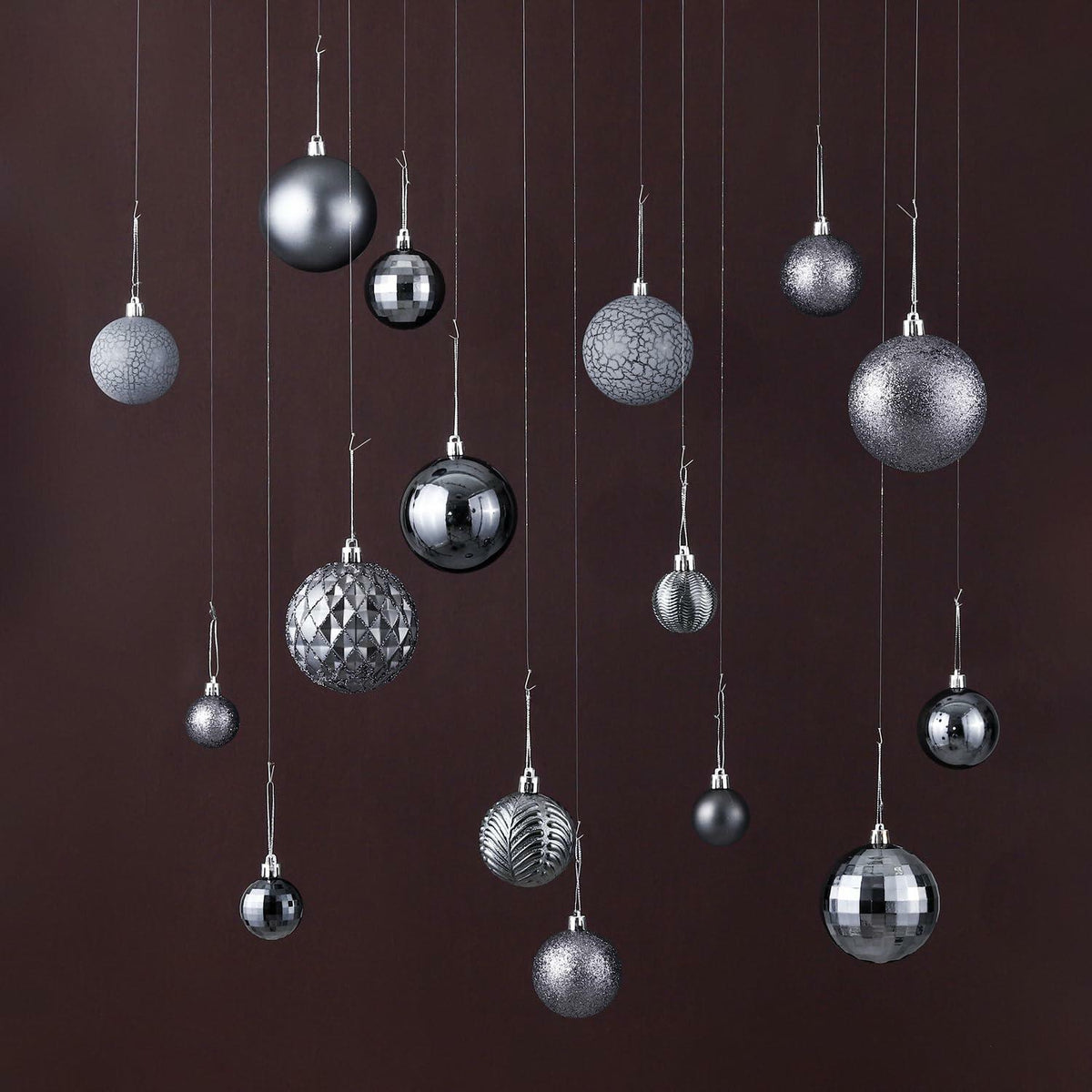 LANGXUN 36pcs Grey Christmas Tree Decorations Balls Shatterproof Ornaments