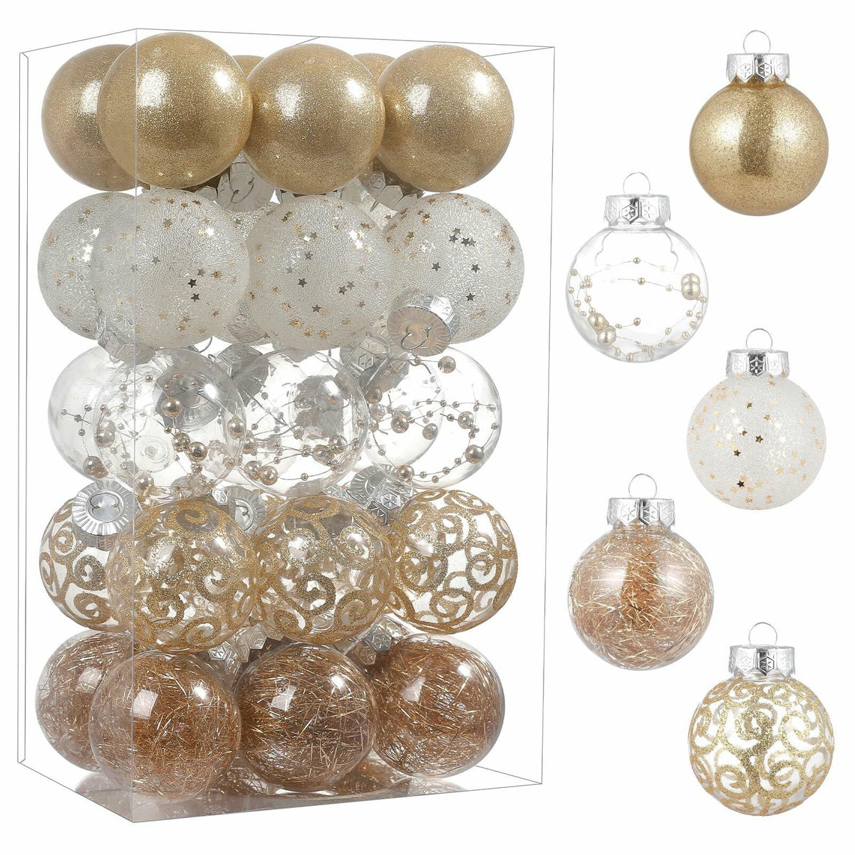 YYHUAWU Clear Christmas Ball Ornaments Set 30pcs 2.36" Champagne