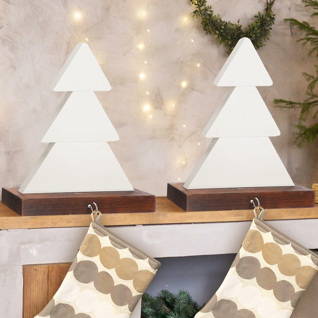 [Like New] Beeveer Christmas Tree Stocking Holder White Wooden Mantle Hanger 9.8 Inch 2 Pc