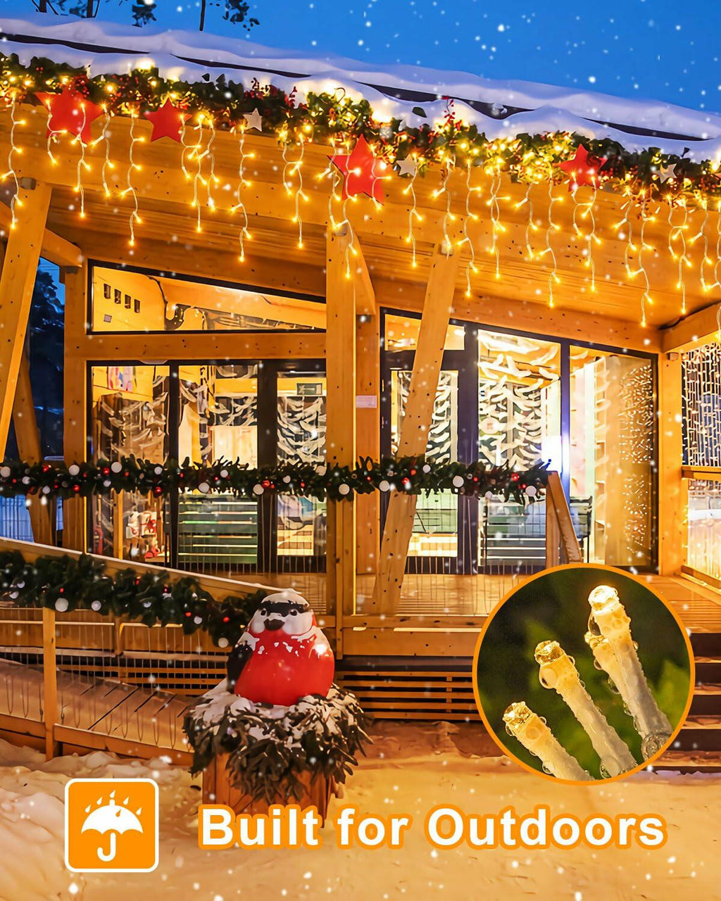 JIXXULVU 2 Pack 53FT 486 LED Outdoor Waterproof Timer Warm White