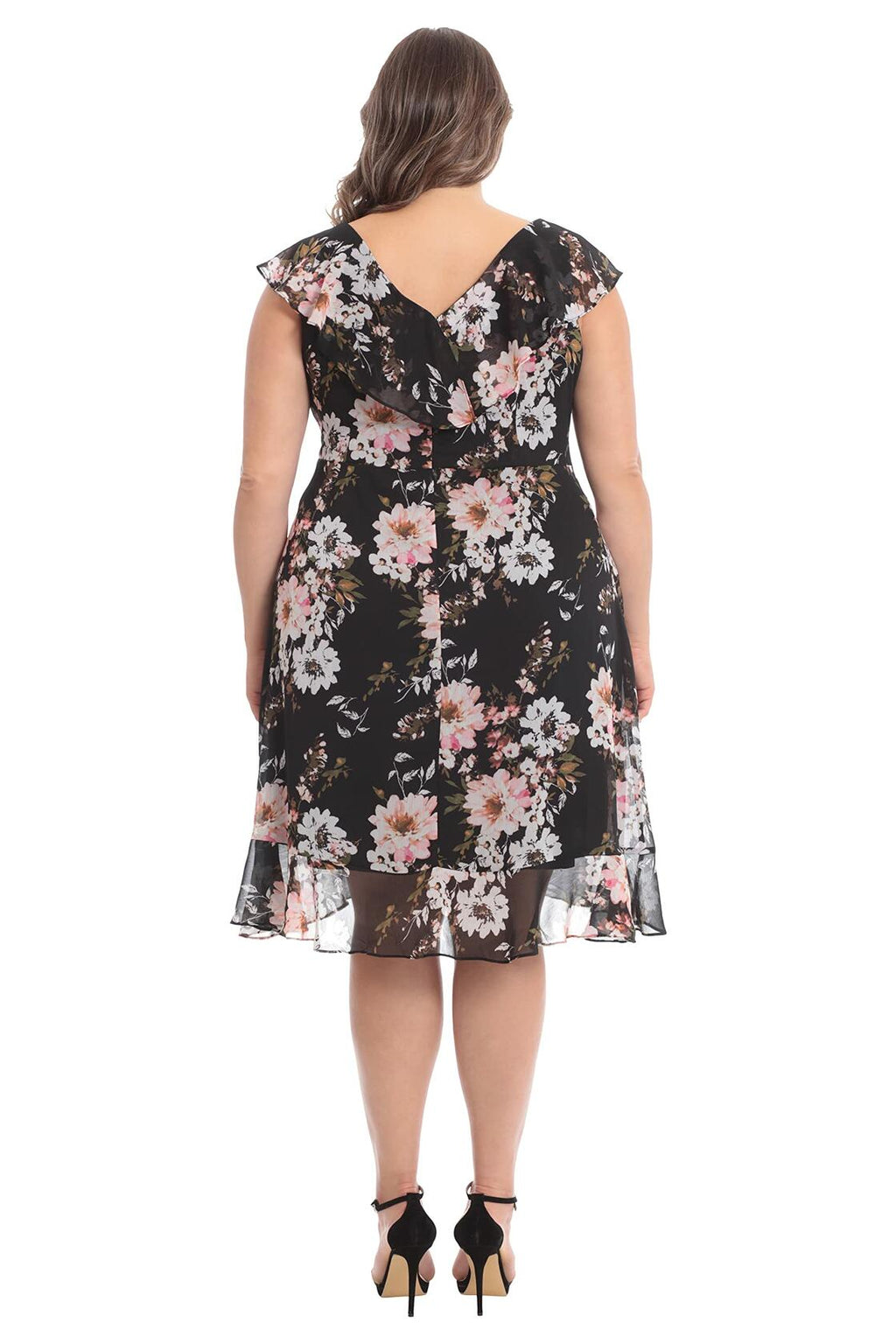[Like New] London Times Women's Chiffon Ruffle Dress Black/Blush Size 14
