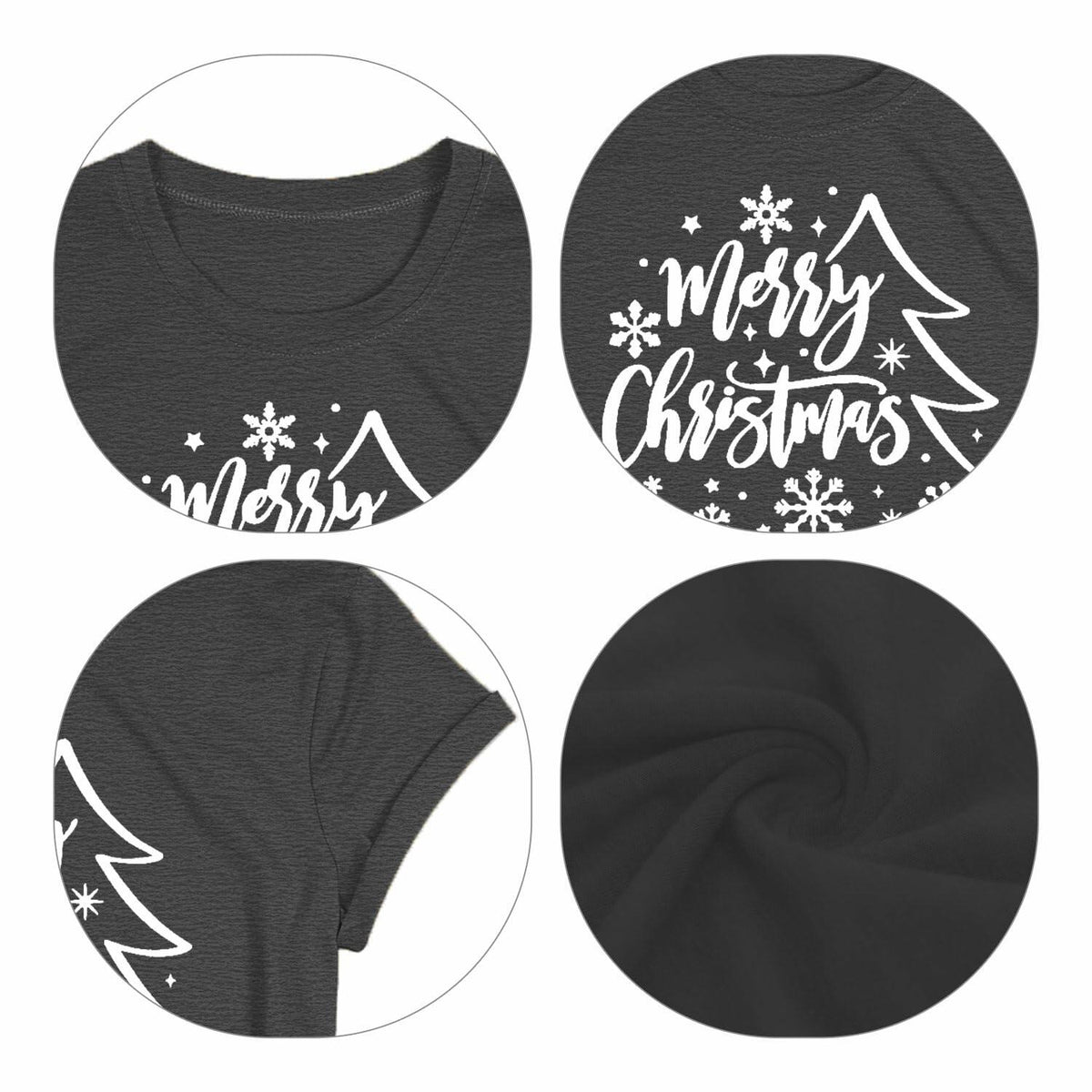 PQZ Christmas Tree Tee Shirt Women Loose Casual Top Grey1 Size M
