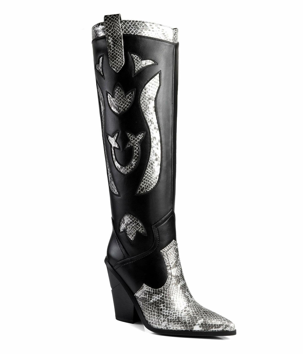 ANN CREEK Women’s Boma Western Knee-High Boots Black/White Snake 6.5