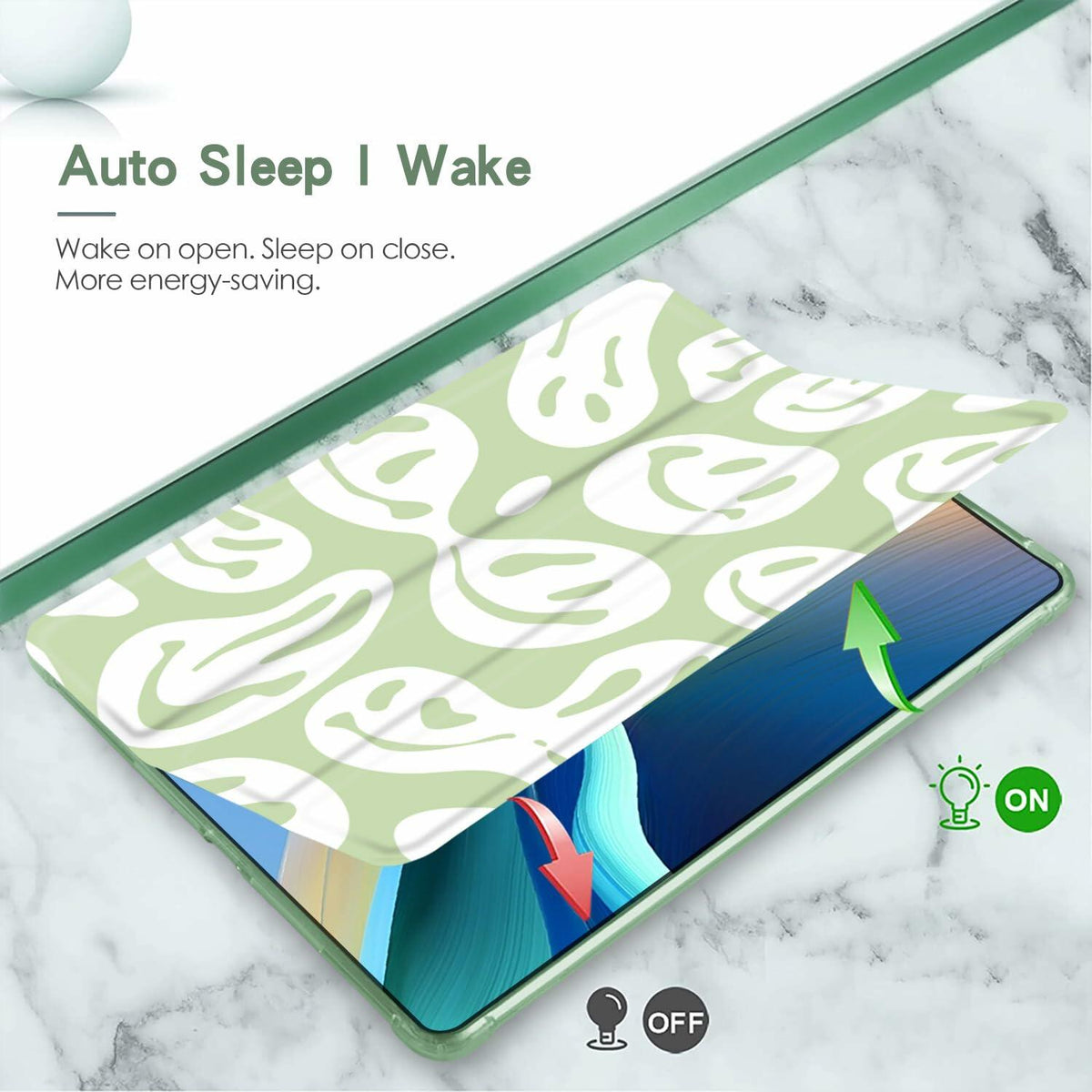 Wihytec iPad 5th/6th Gen Case Green Face Pencil Holder Trifold Stand