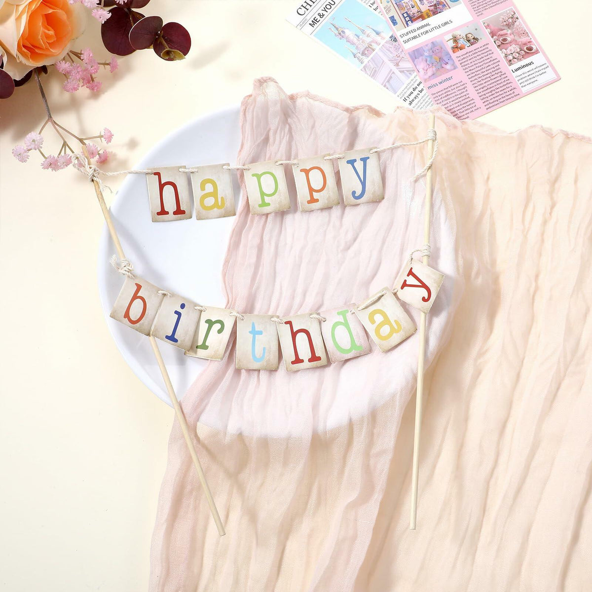 Cobee 2 Pcs Happy Birthday Banner Pull Flag Hanging Flags Party Decor Style B