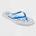 Shade & Shore Women's Palmer Medallion Square Toe Flip Flops Light Blue Size 6