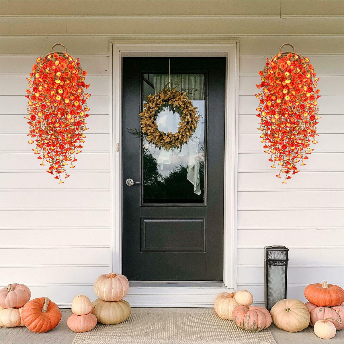 Hrobek Artificial Fall Hanging Flowers 2pcs Orange Sunset Silk Vine Decor