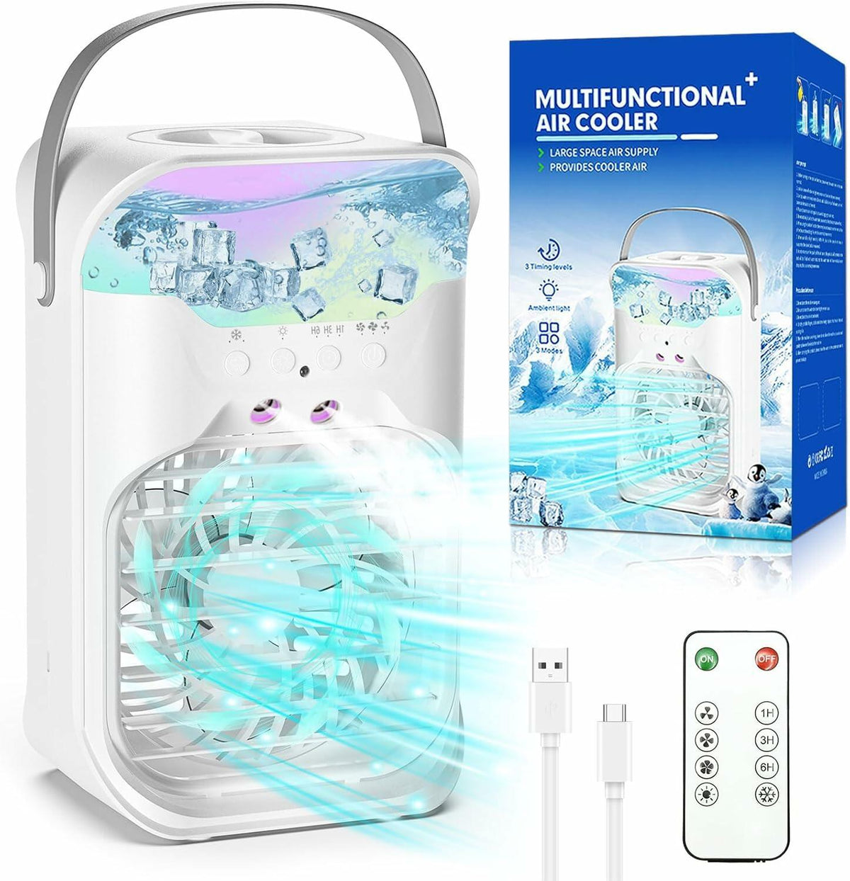 iFTY Portable AC Unit w/Remote 1.5L Tank 3 Speeds 7 Night Light White