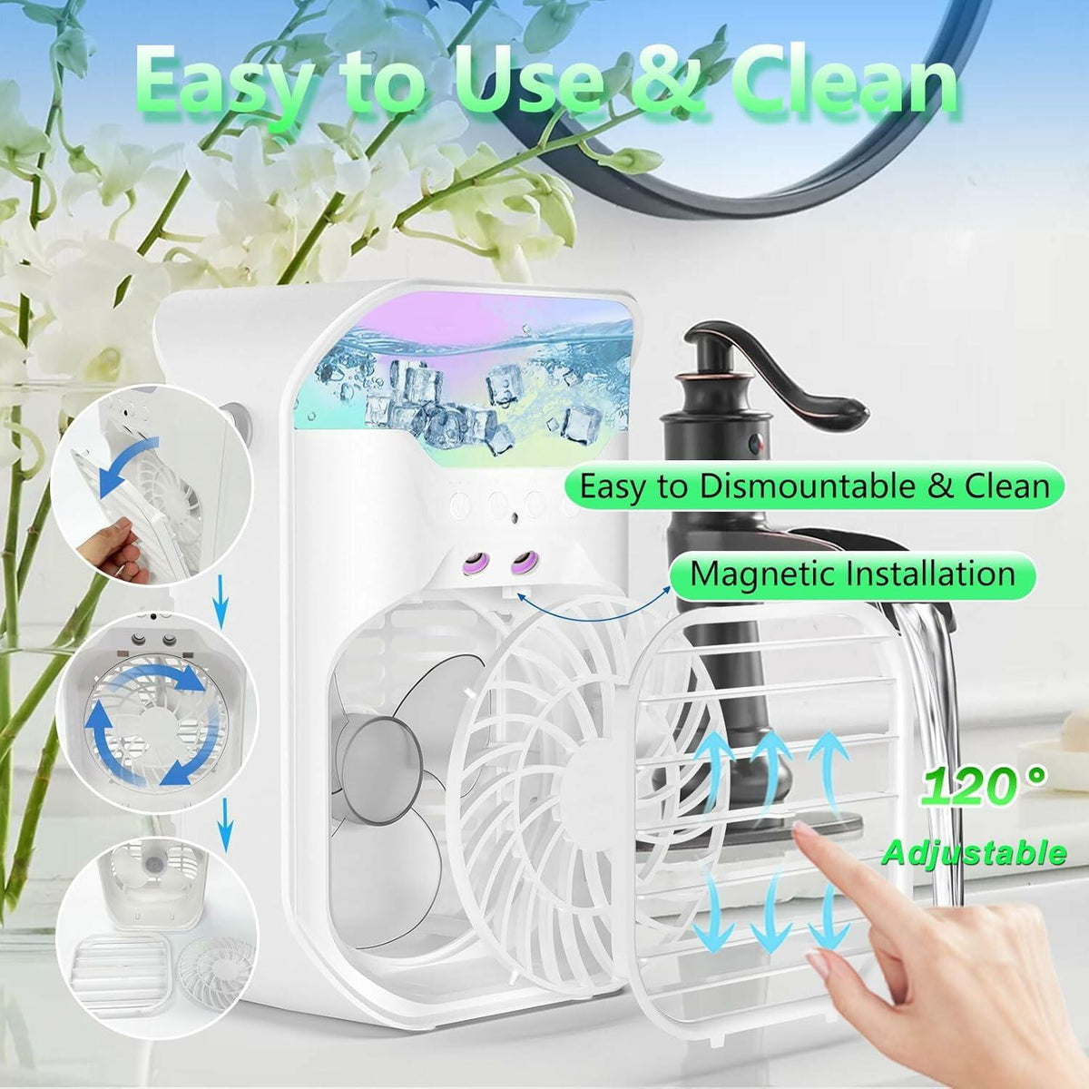 iFTY Portable AC Unit w/Remote 1.5L Tank 3 Speeds 7 Night Light White