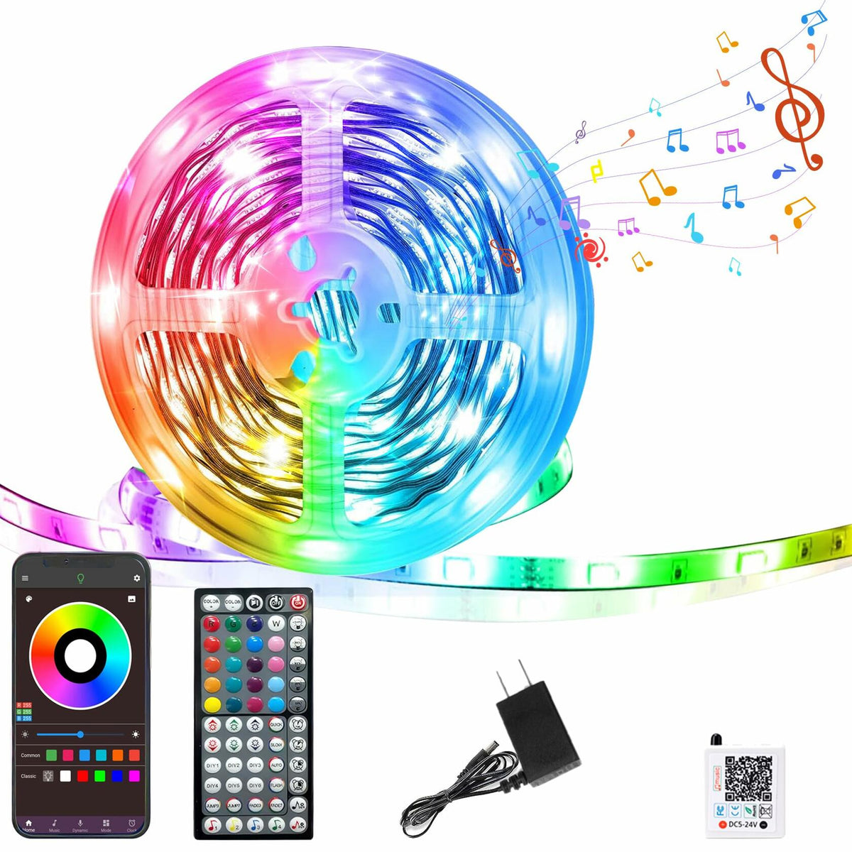 GANZQH RGB Strip Lights 15.20FT USB Powered Smart App Remote Control Multicolor