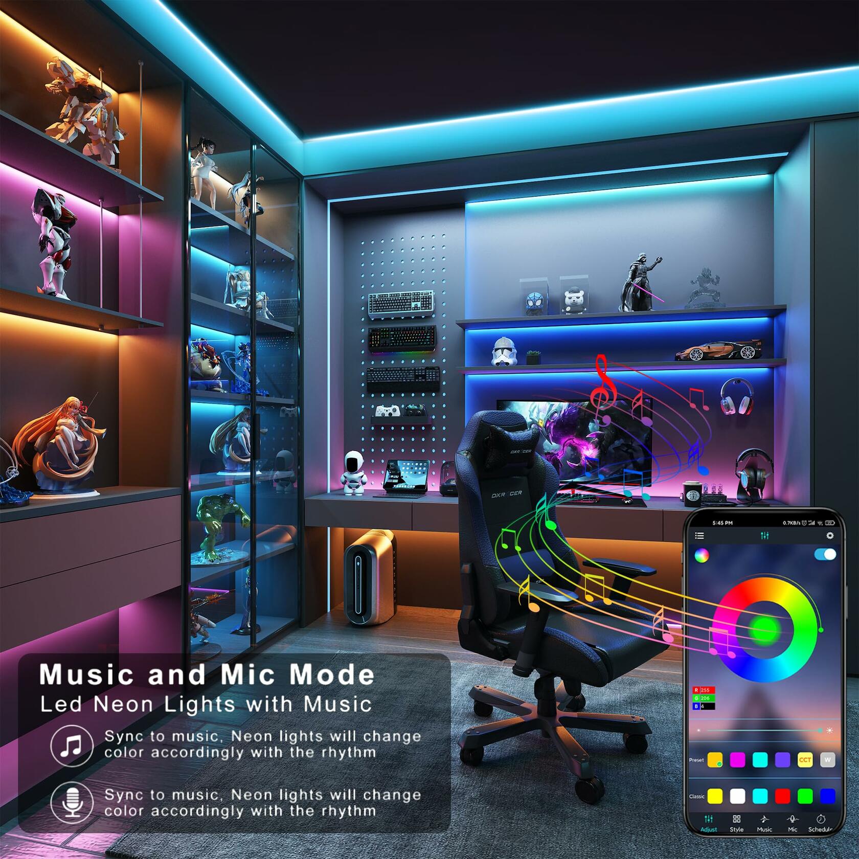GANZQH Smart RGB USB Strip Lights 15.10FT Multicolor Music Theme