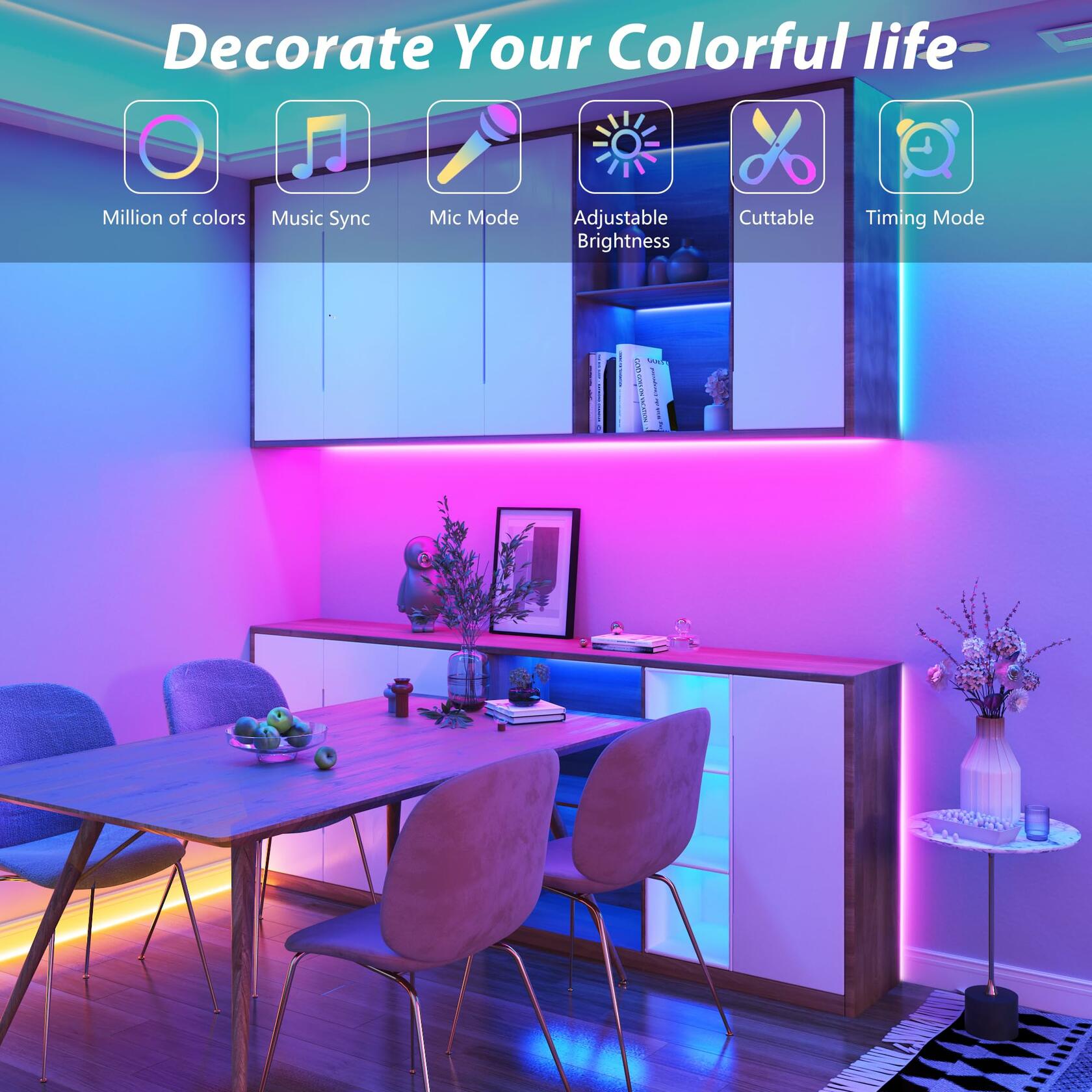 GANZQH Smart RGB USB Strip Lights 15.7FT Multicolor Music Theme