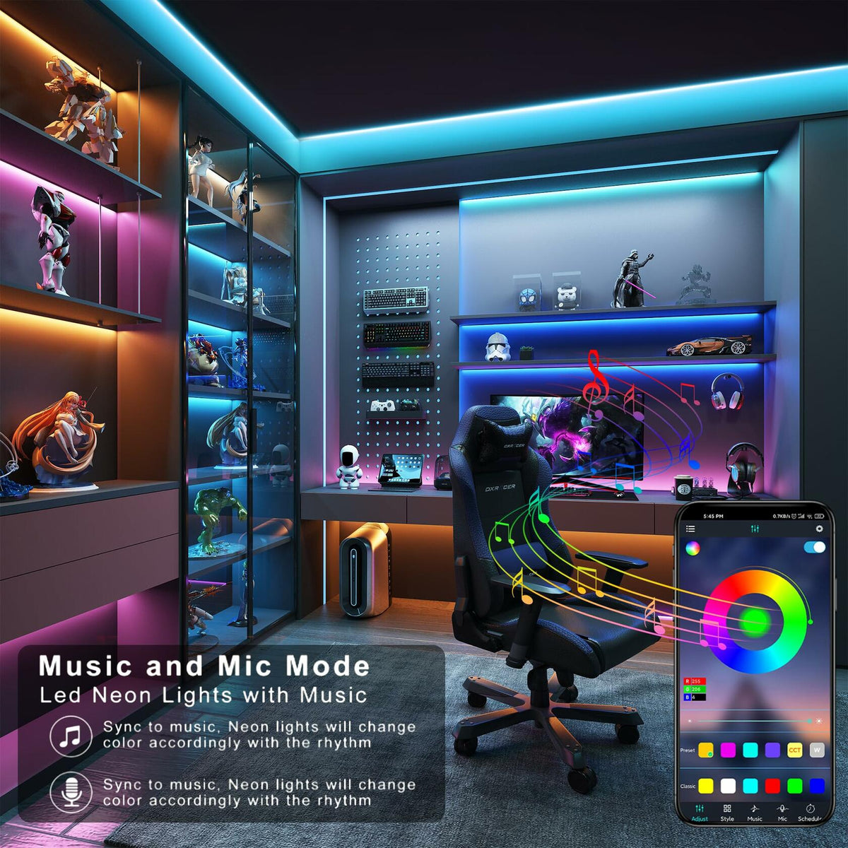 GANZQH RGB Strip Lights 15.3FT USB Powered Smart App Remote Control Multicolor