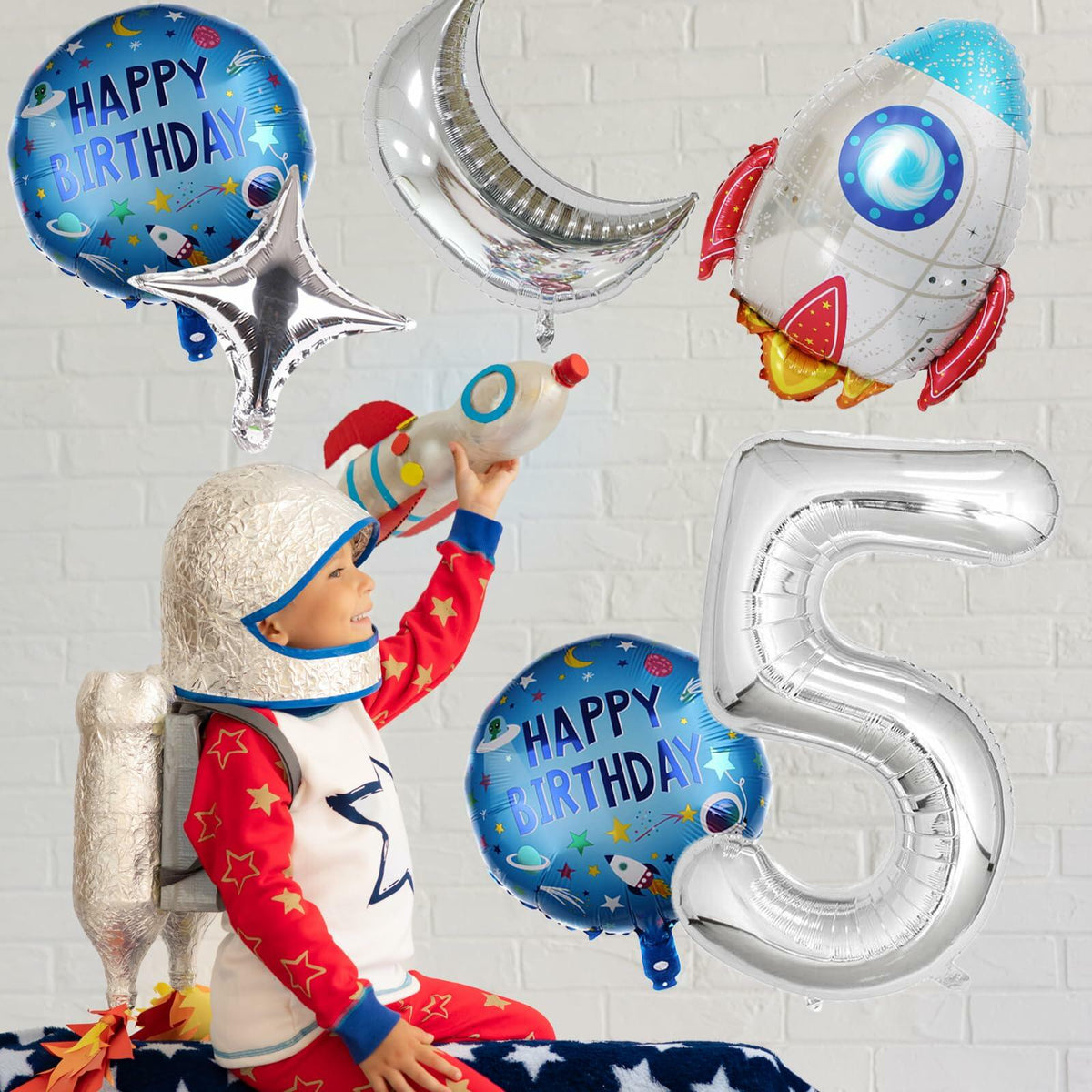 HXOUSE 6Pcs Extra Large Space Balloon Set Rocket Moon Planet 40" No.5