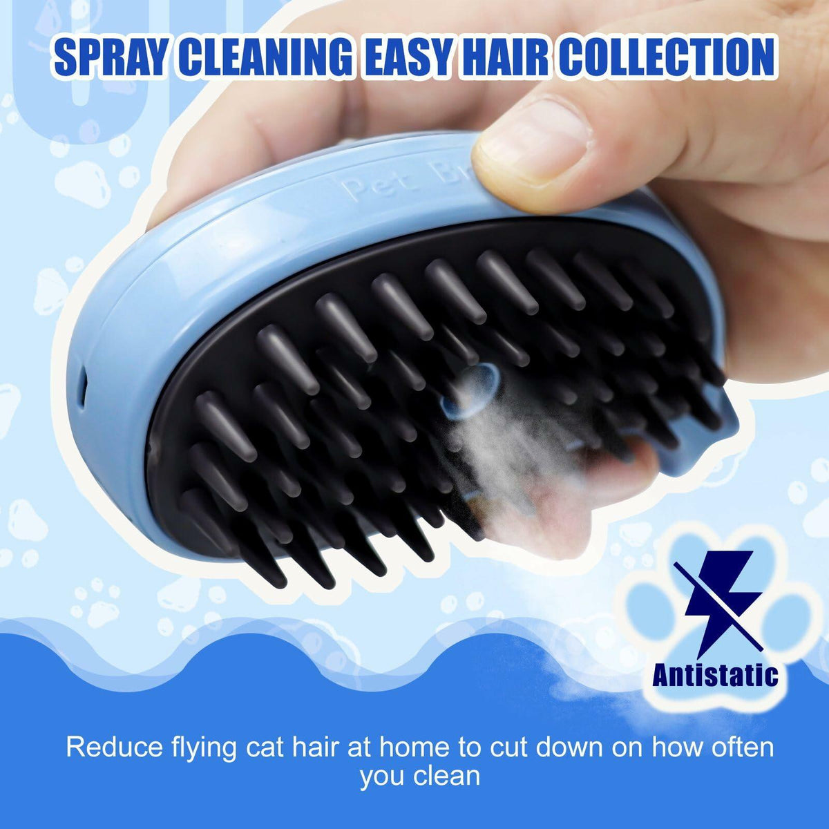 4-in-1 Cat Steam Brush Spritz Defur Comb Indoor Blue Pet Grooming Tool