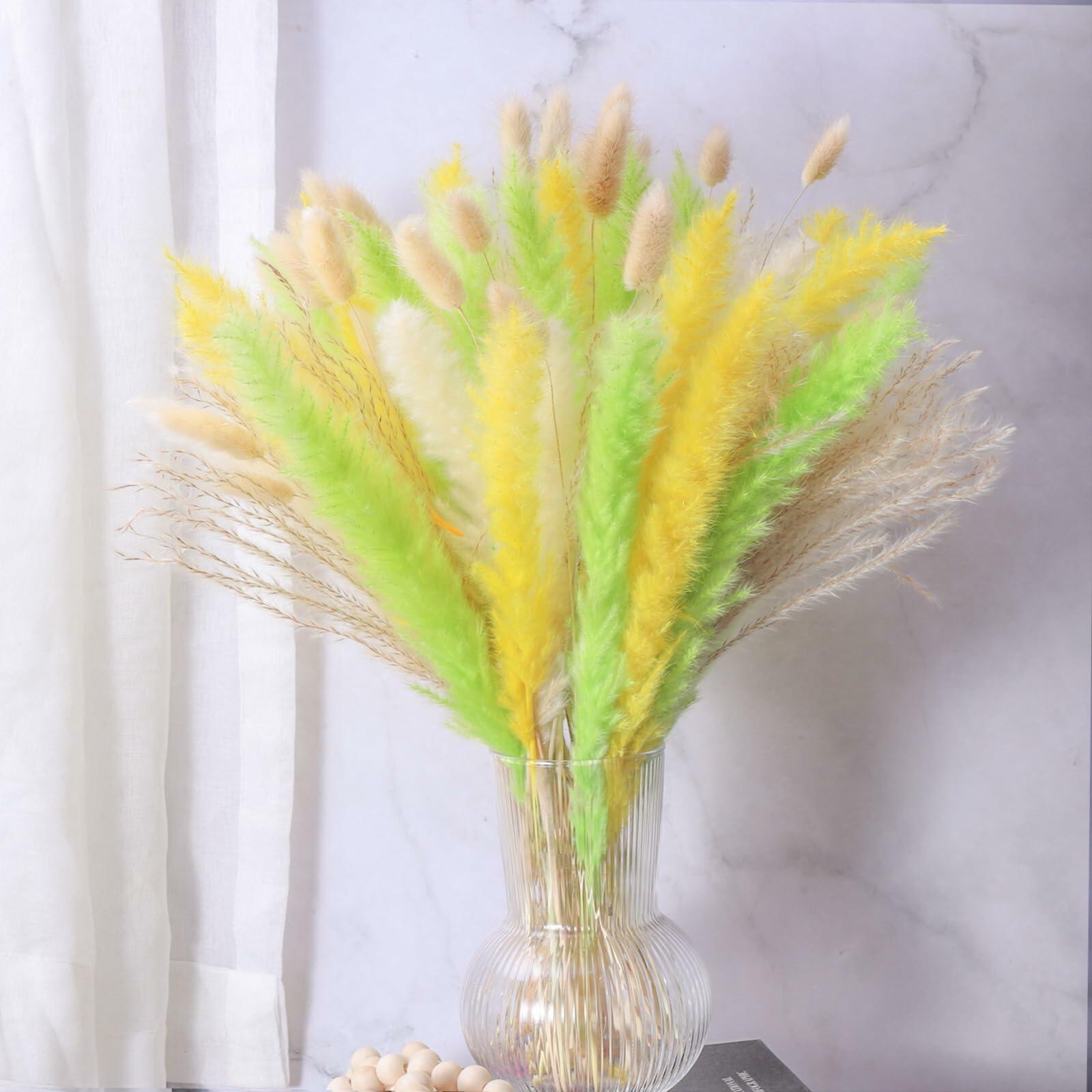 CeiooCei Colorful Pampas Grass Decor 17" White Yellow Light Green Dried