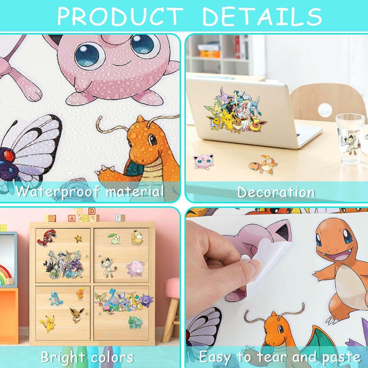 YANEALE Anime Wall Decals 36 Pcs Large Waterproof Removable Cartoon B Stickers
