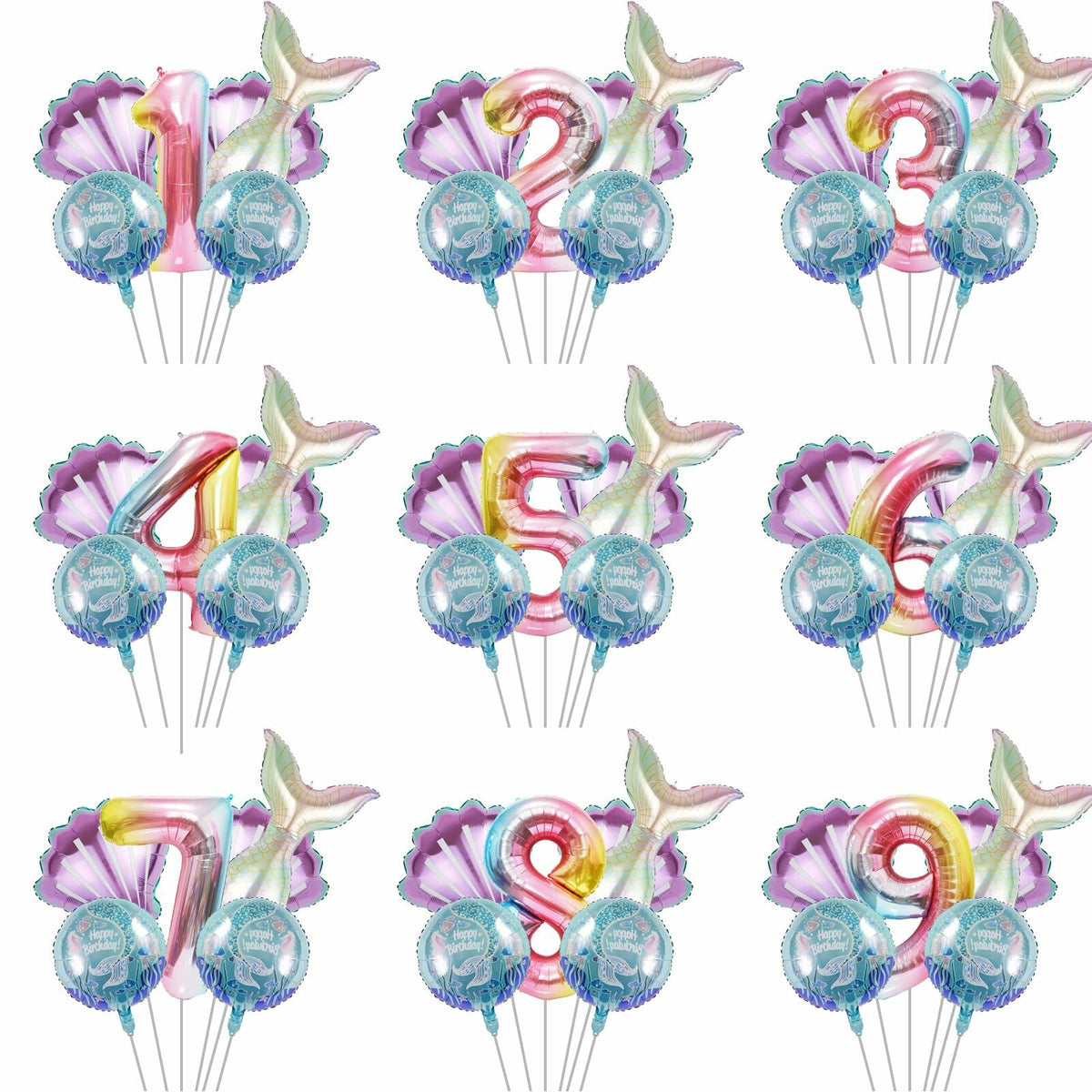 SINBEE Mermaid Foil Number Balloon 40in #9 Birthday Decoration Girls