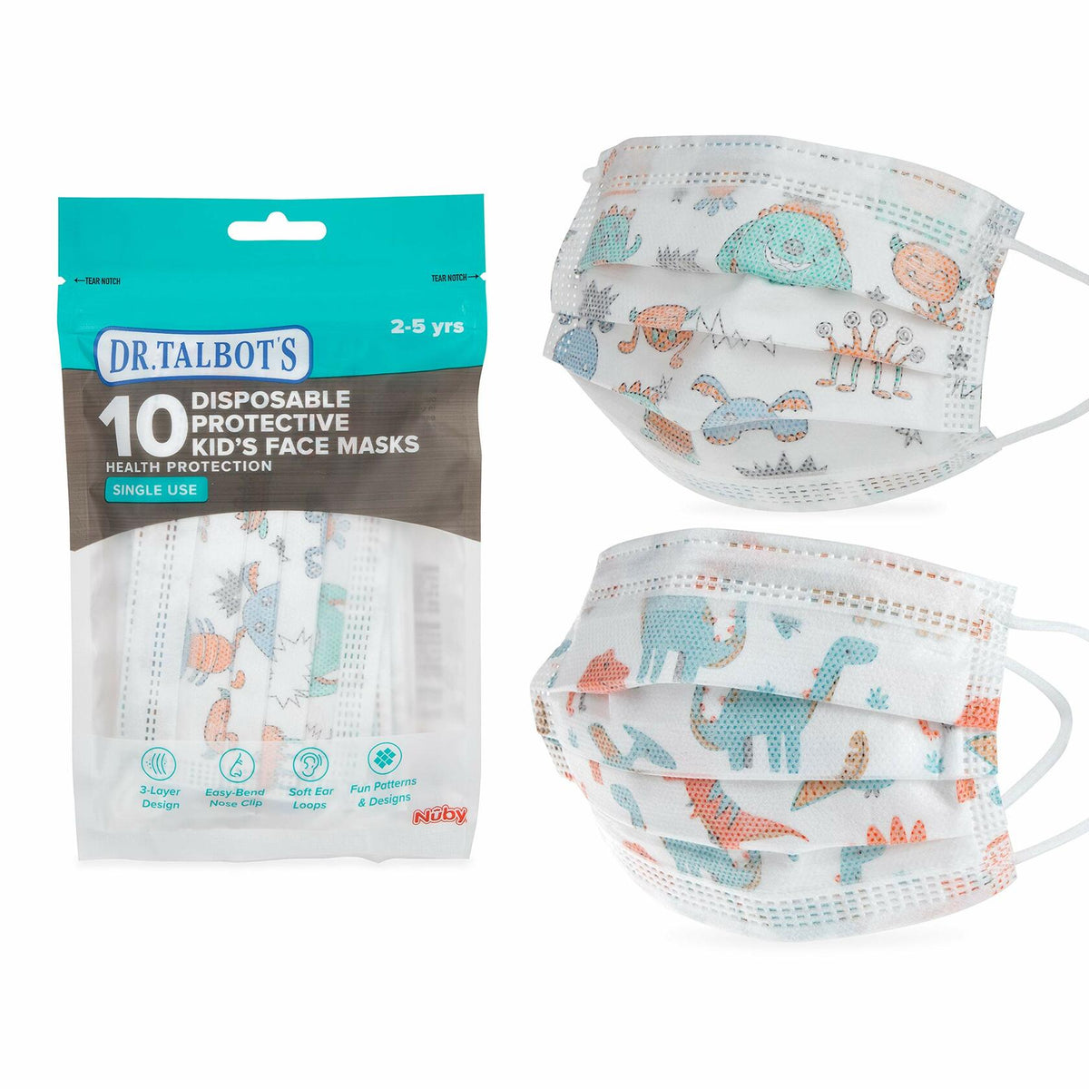 Dr. Talbot's Disposable Protective Face Masks Boys 2-5 Years 10-Count
