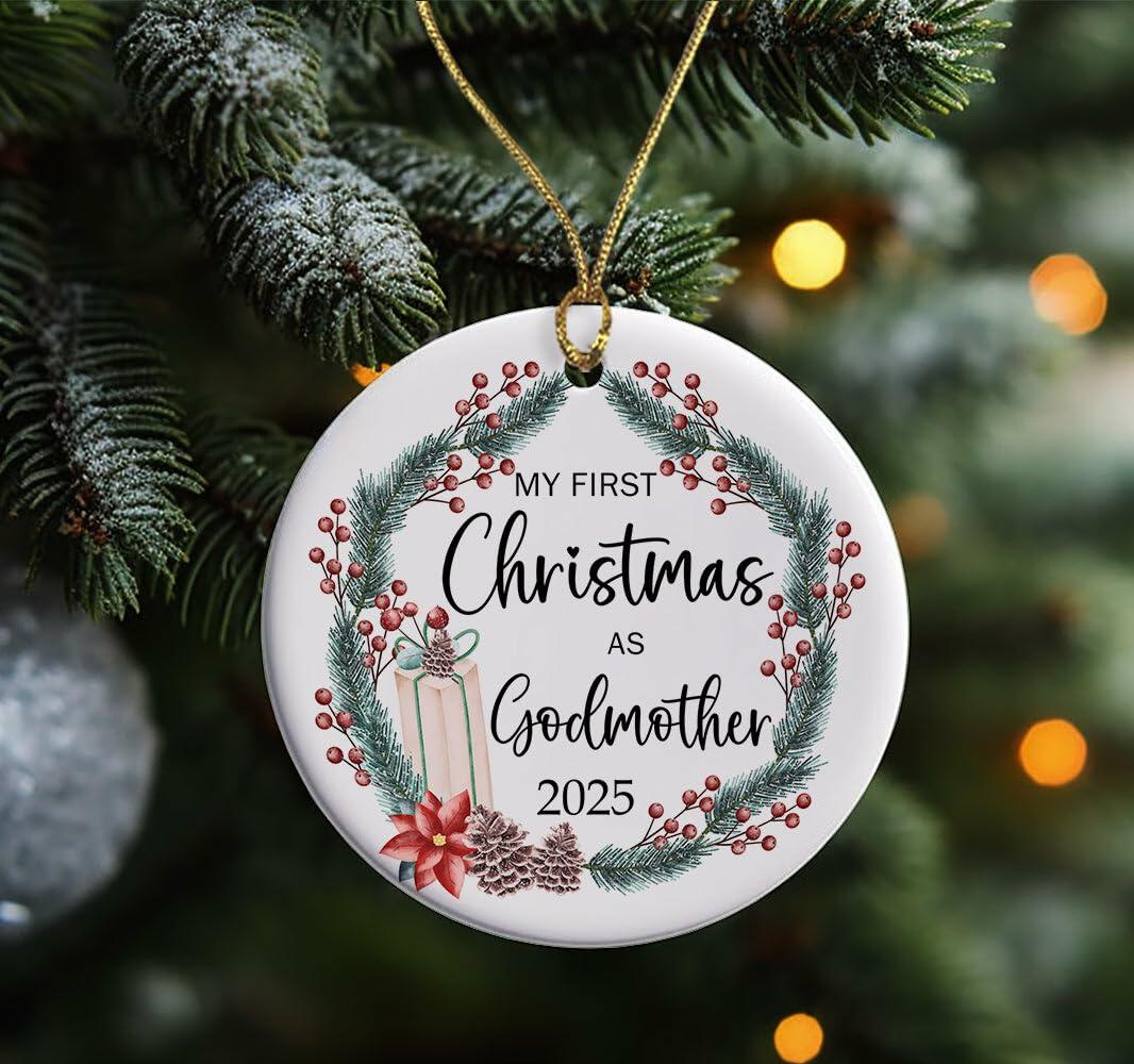 My First Christmas as Godmother Ornament 2025 Holiday Tree Decoration