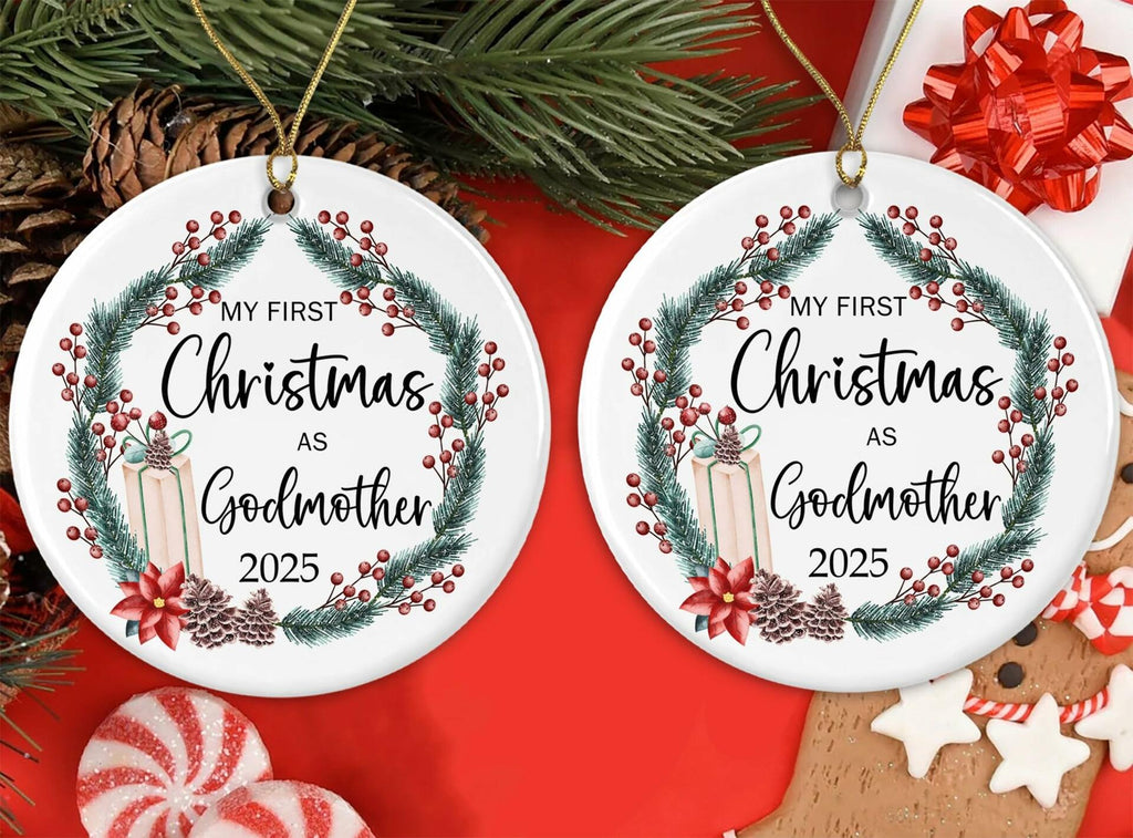 My First Christmas as Godmother Ornament 2025 Holiday Tree Decoration