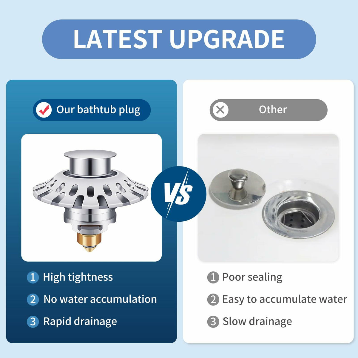 AUPHTIR Universal Bathroom Sink Stopper Pop Up Drain Plug 1.06-1.80'' Silver