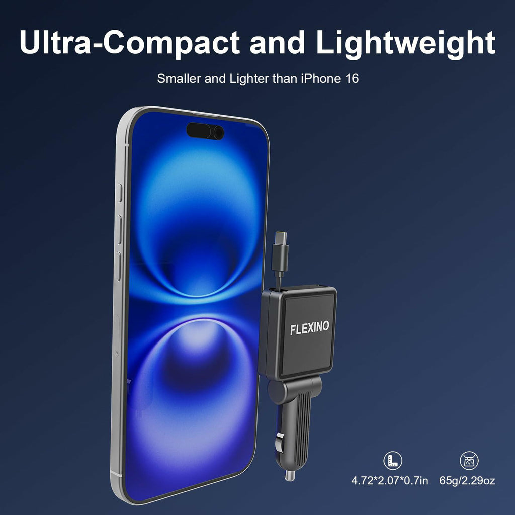 Flexino Ultra-Slim 3-Port USB C Car Charger Black 2 Pack for iPhone Galaxy Pixel