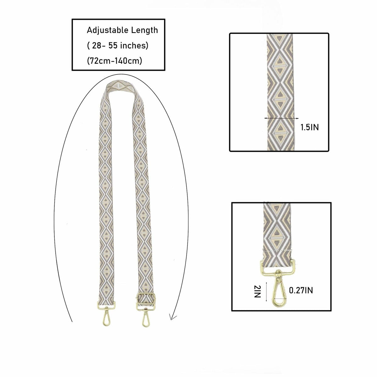 LoZoDo Adjustable Wide Crossbody Purse Strap Gold Hardware 52in Size 52in
