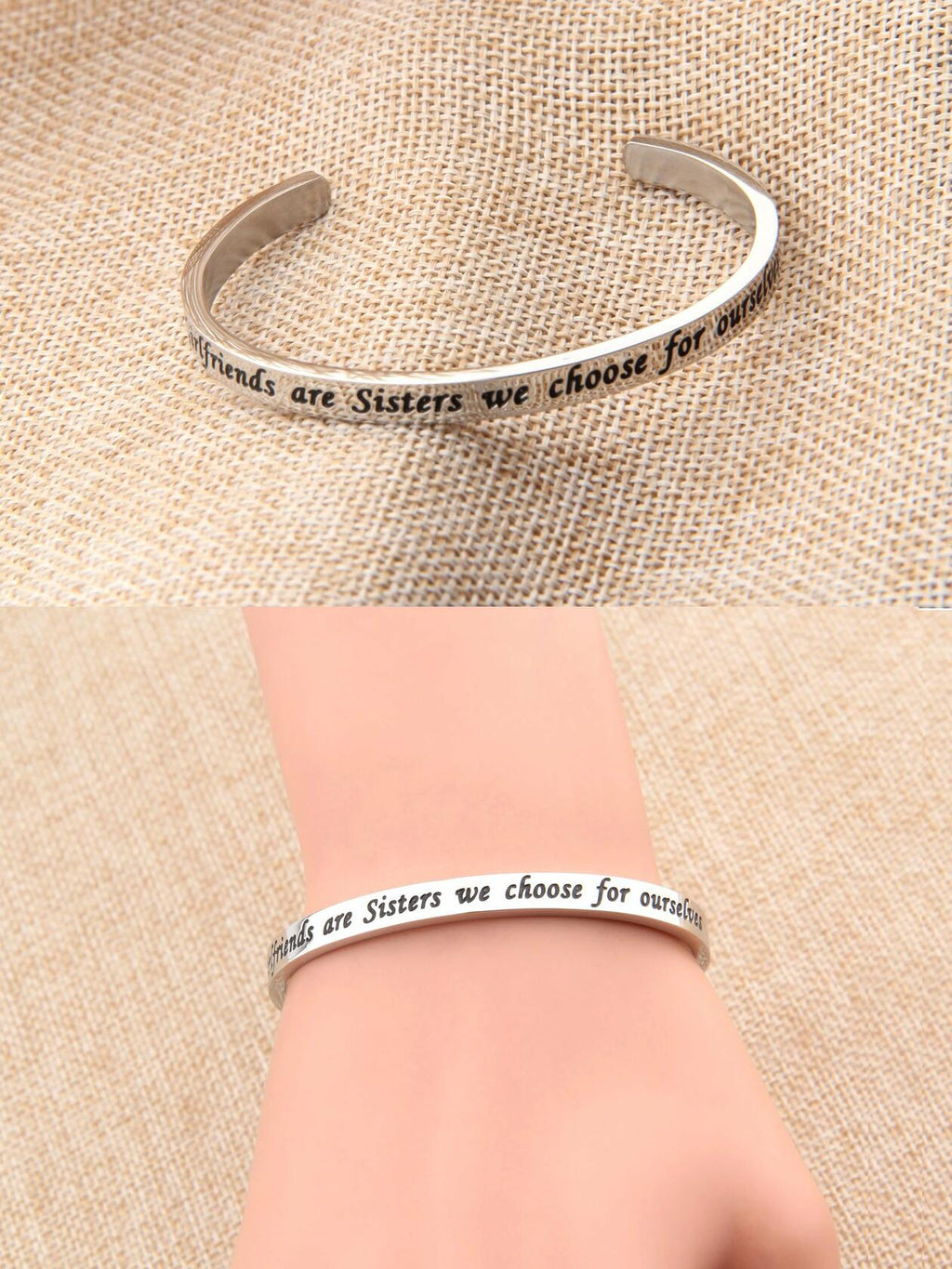 FEELMEM Friendship Cuff Bangle Bracelet Girlfriends Sister Silver