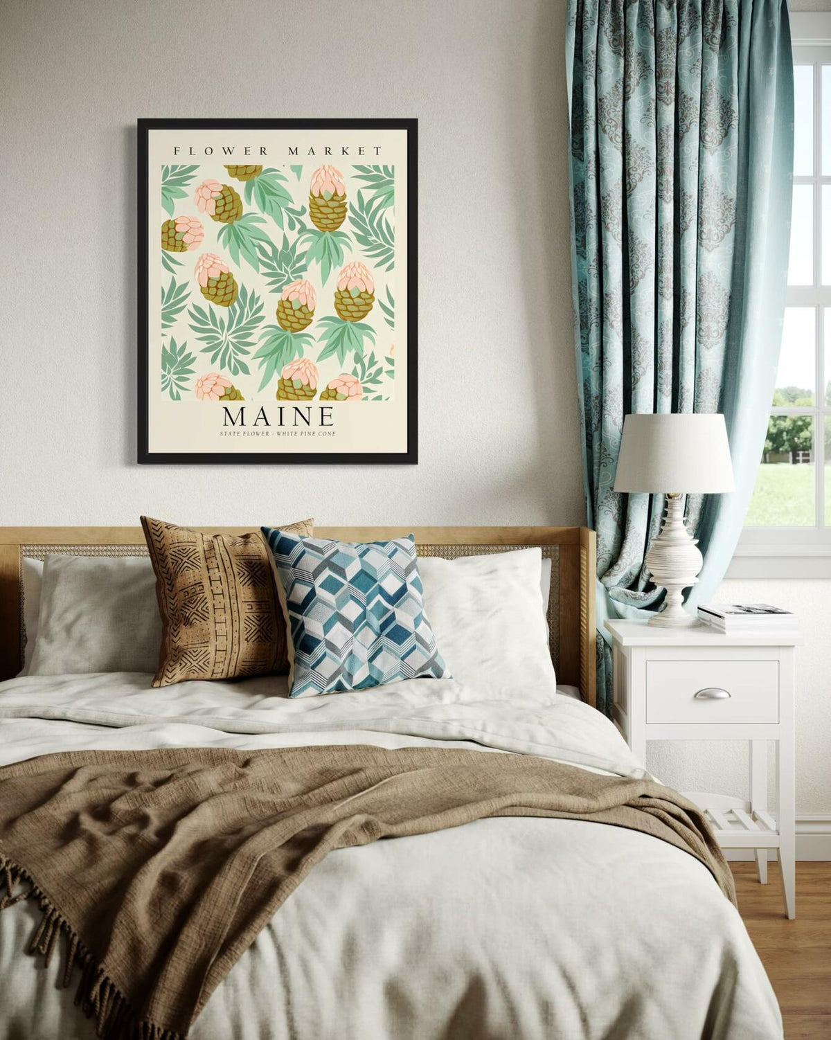 HomeArtPrint Maine Flower Market Botanical Floral Poster 8x10 Unframed