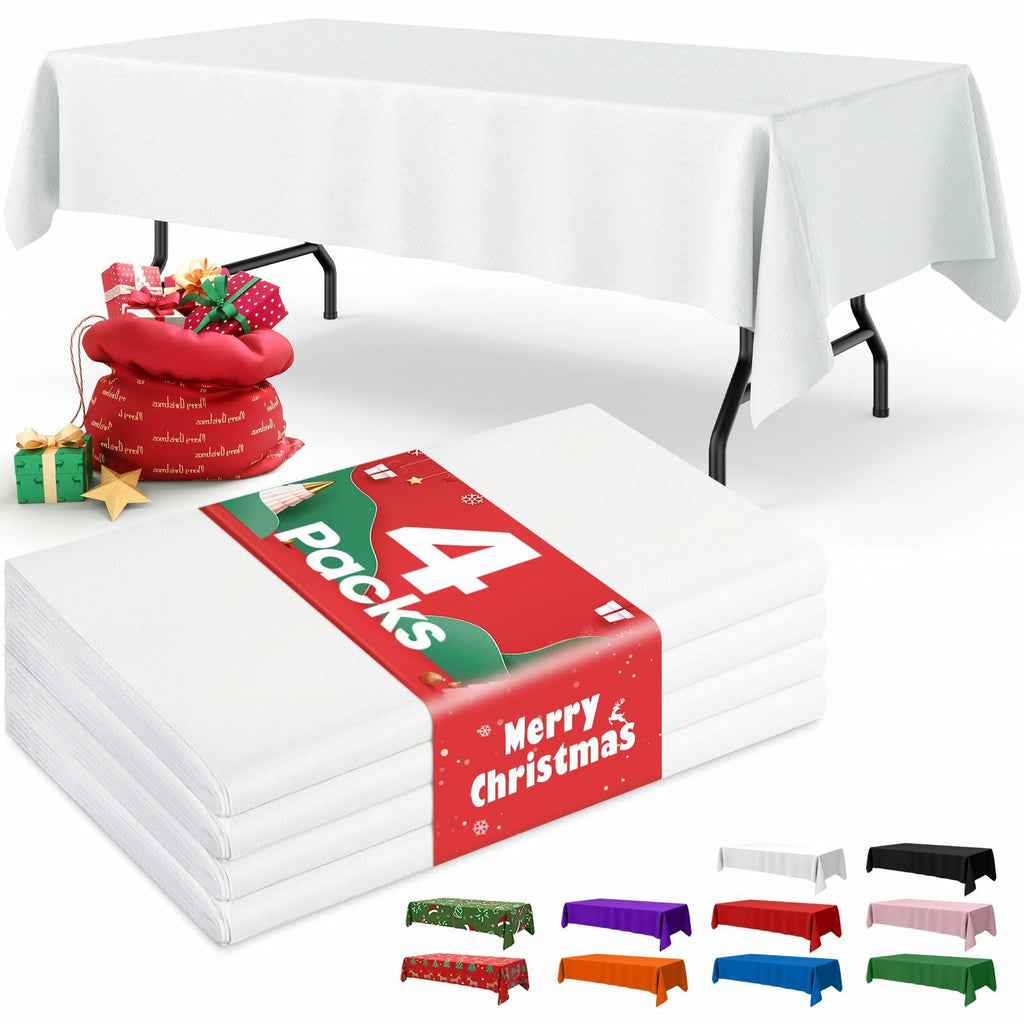 Niuara White Plastic Table Cloth 54x108in Rectangle 4 Pack Waterproof