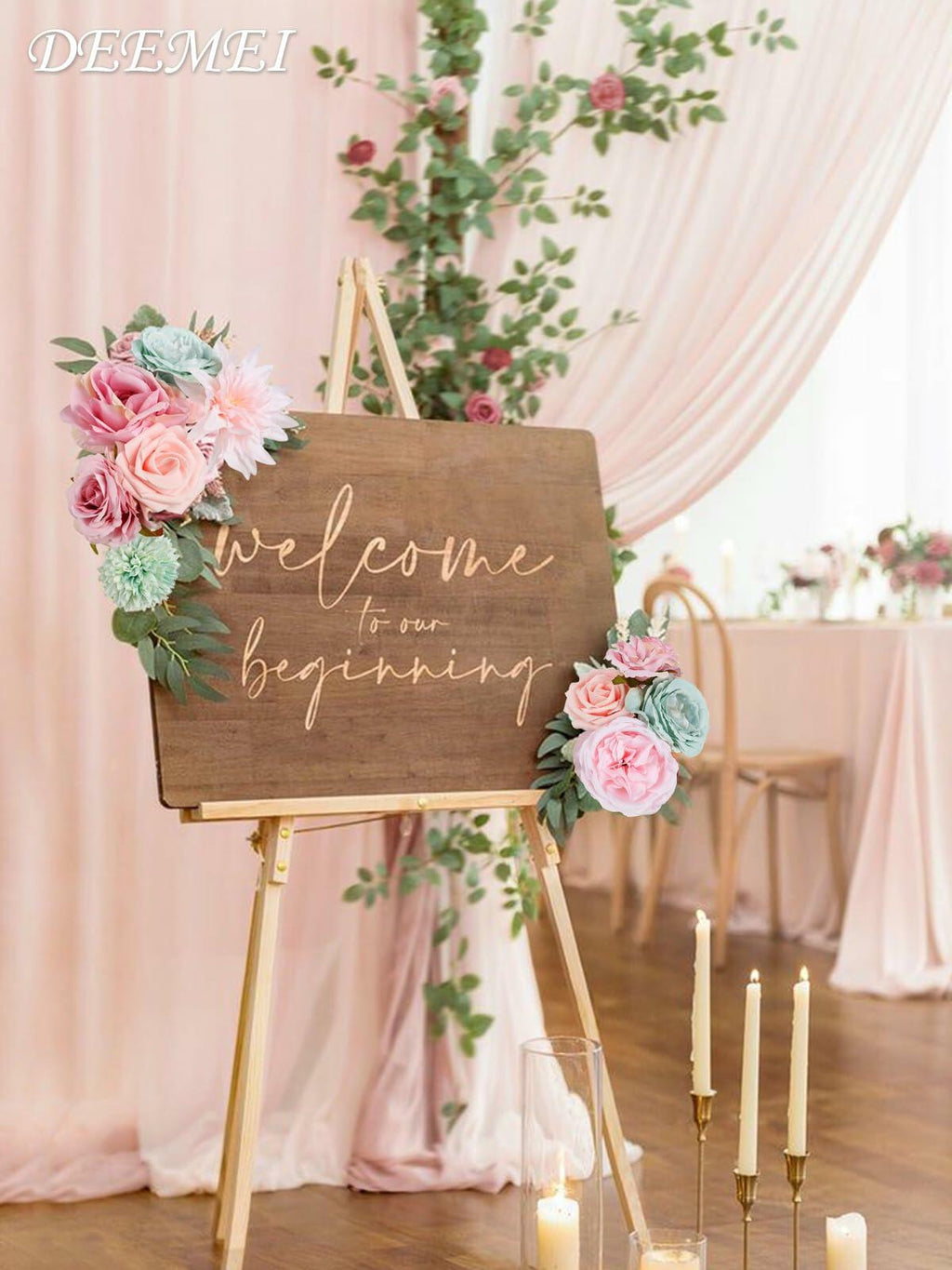 DEEMEI Artificial Pink Peach Silk Rose Peony Flowers Combo Box Set