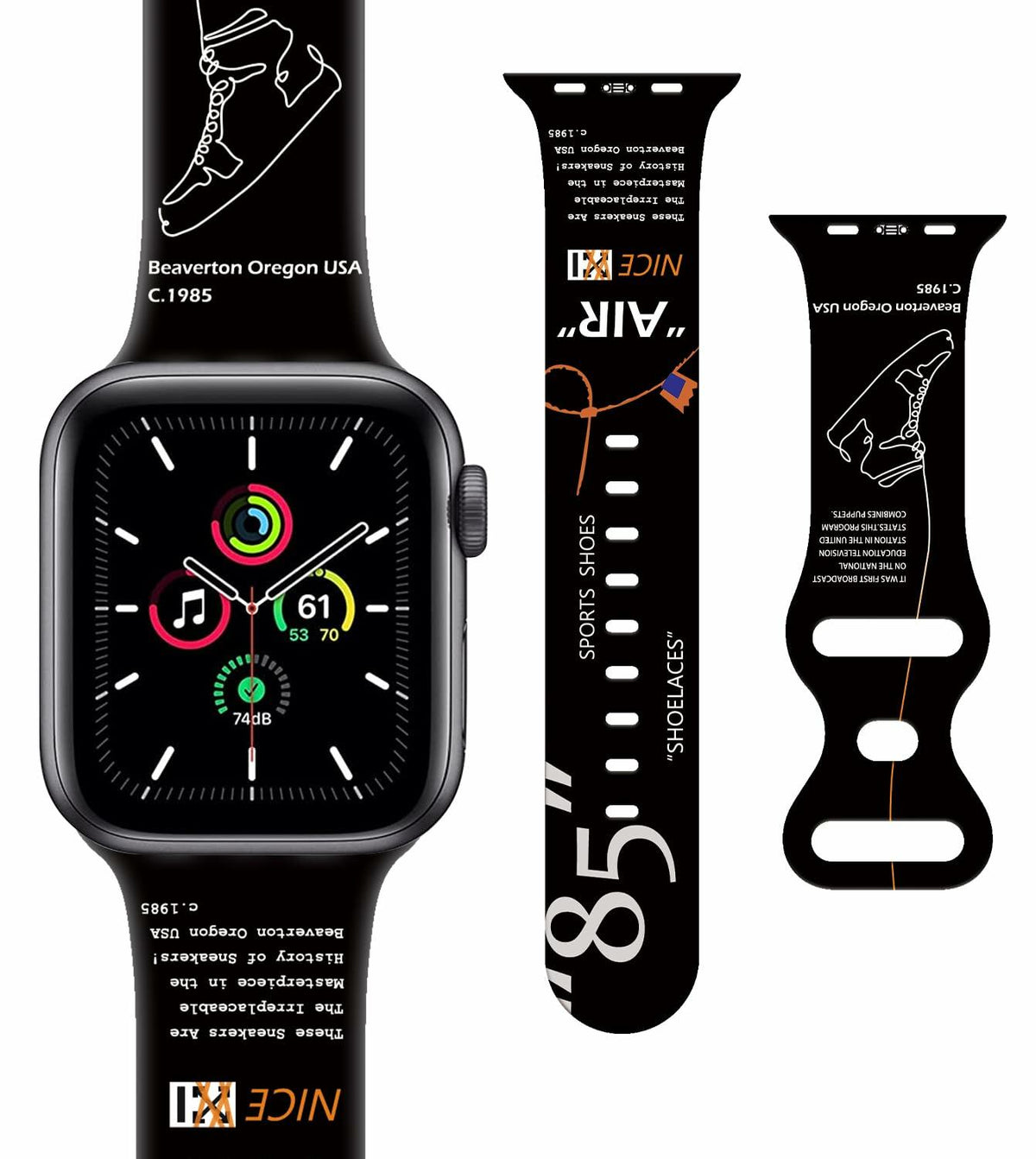 Sports Silicone Watch Bands Black Compatible with iWatch Series 1-9 42mm