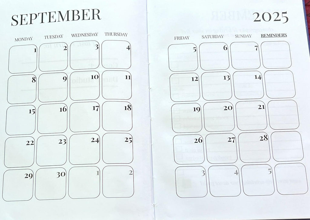 Dance Season Planner 2025-2026 A5 Midnight Motion Monthly Weekly Organizer