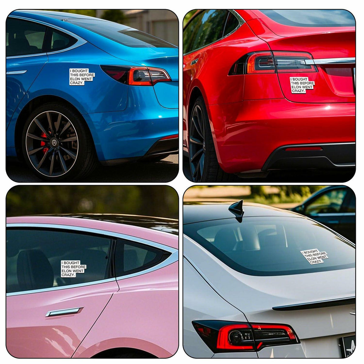 Tesla Anti Elon Musk Bumper Sticker 2 Pack 4x2.7in White Reflective Vinyl
