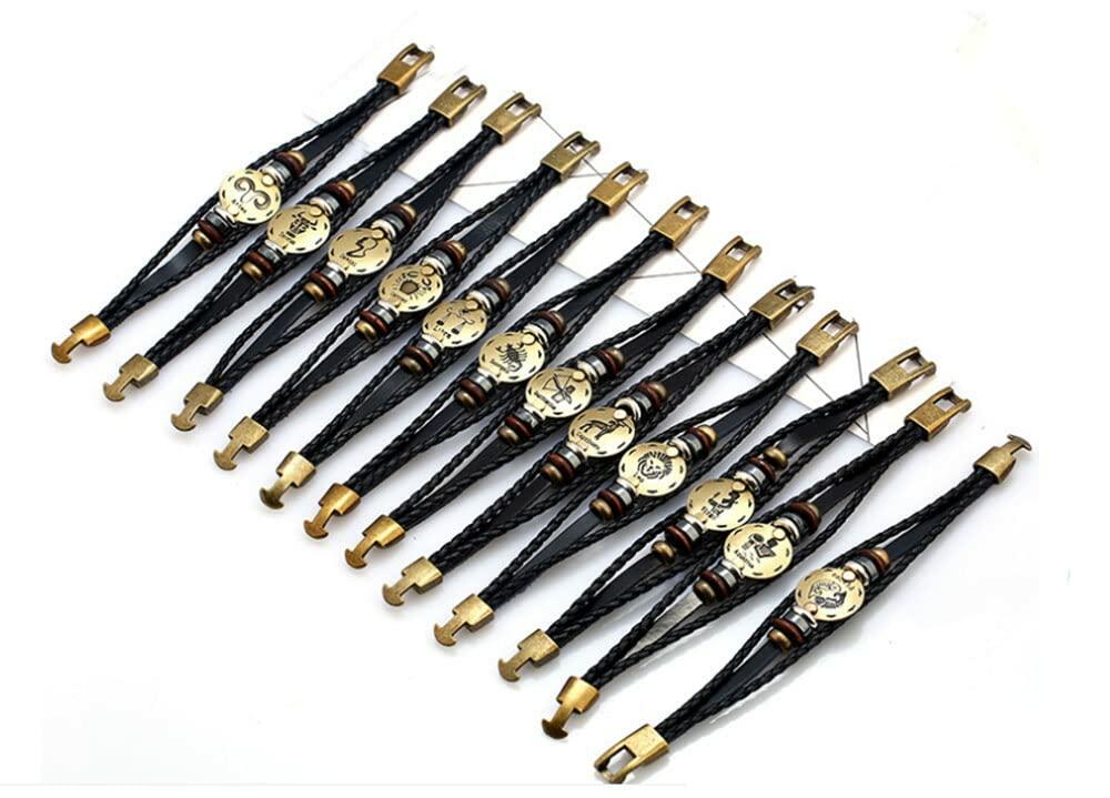 vmcoatdu Libra Zodiac Alloy Leather Braided Rope Bracelet 7.9in Wrist