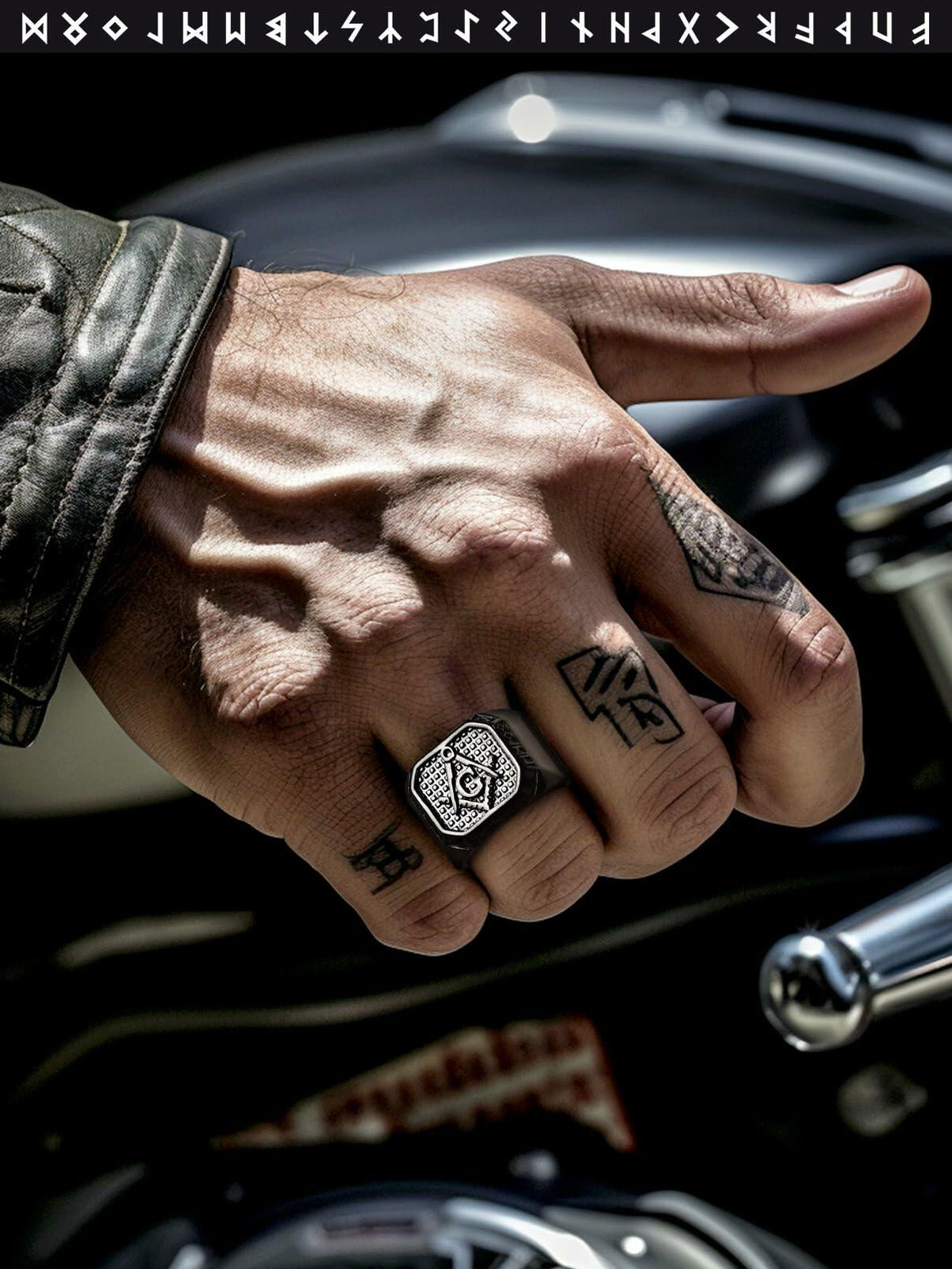 FaithHeart Men's Biker Ring Norse Runes Jewelry Gift for Boyfriend Size 11
