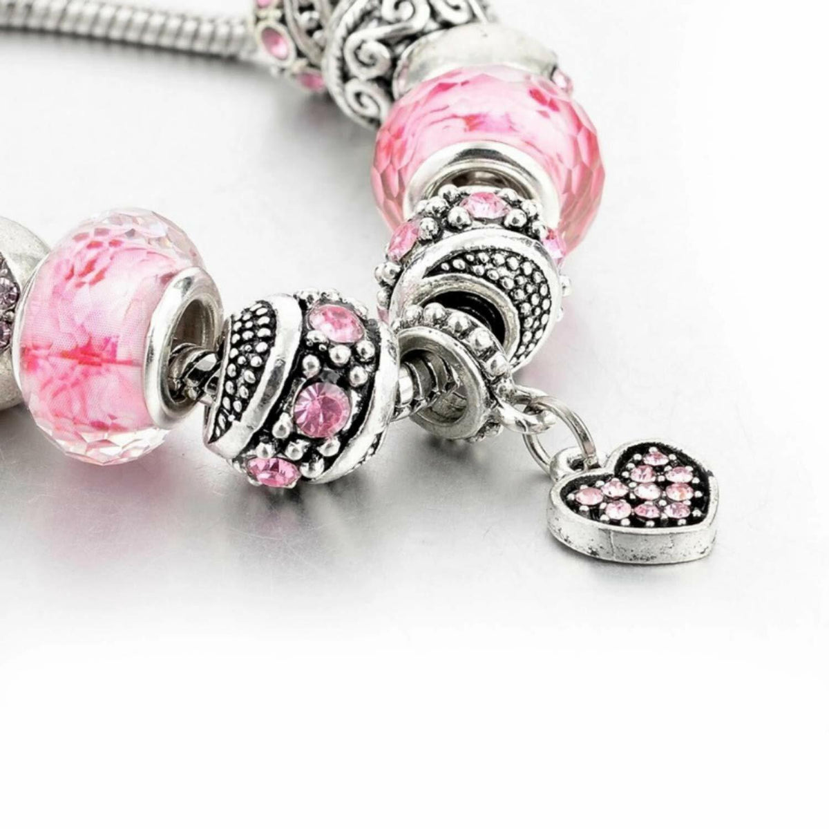 Sowist Capital Charms Silver Plated Pink Hearts Charm Bracelet Set 7.5+1.5"