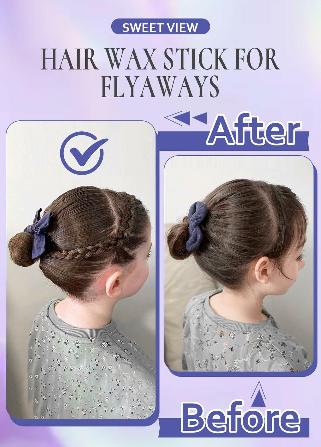 SWEET VIEW Hair Wax Stick & Brush Lavender Scent Hair Tamer Pomade Kids