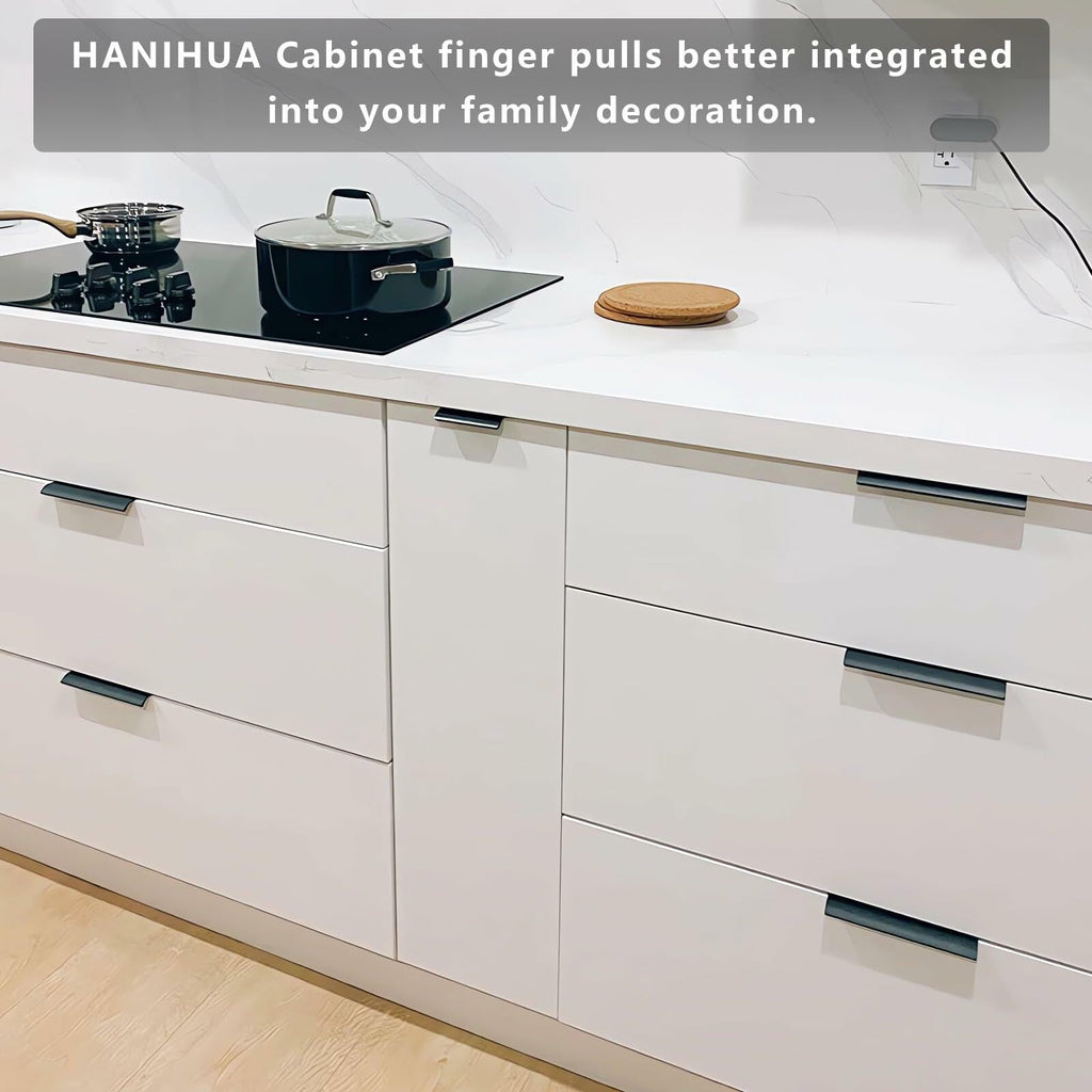 HANIHUA 10 Pcs Black Finger Pulls Drawer Handles 3.15in Aluminum