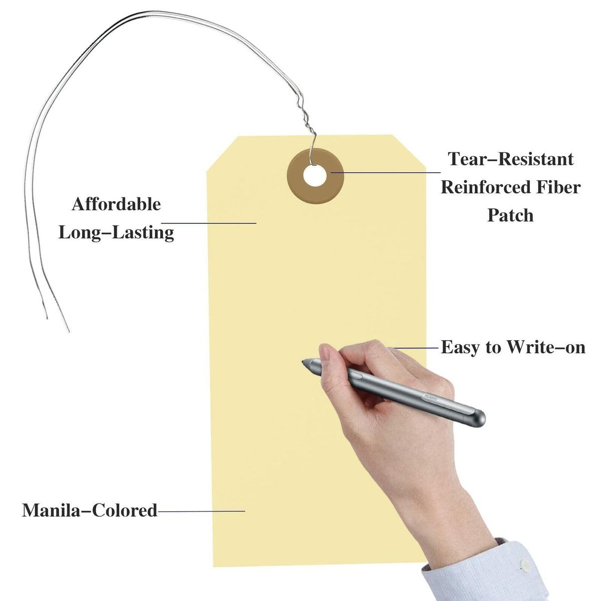 180 Blank Hang Tags 4.75x2.38in with Metal Wire Reinforced Hole for Jewelry
