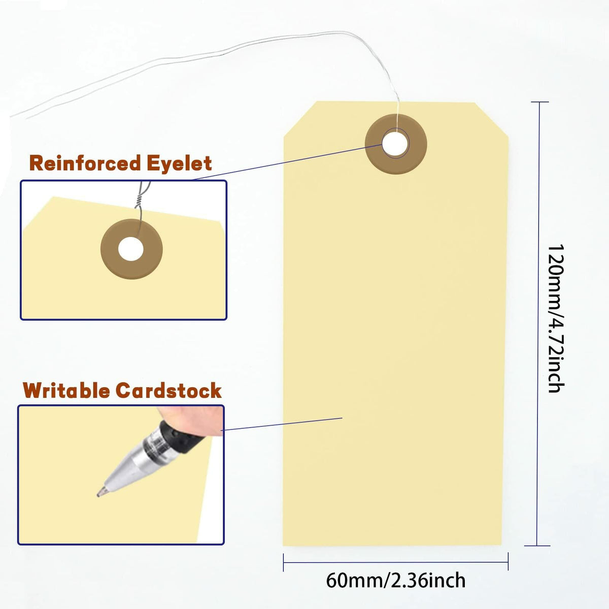 180 Blank Hang Tags 4.75x2.38in with Metal Wire Reinforced Hole for Jewelry